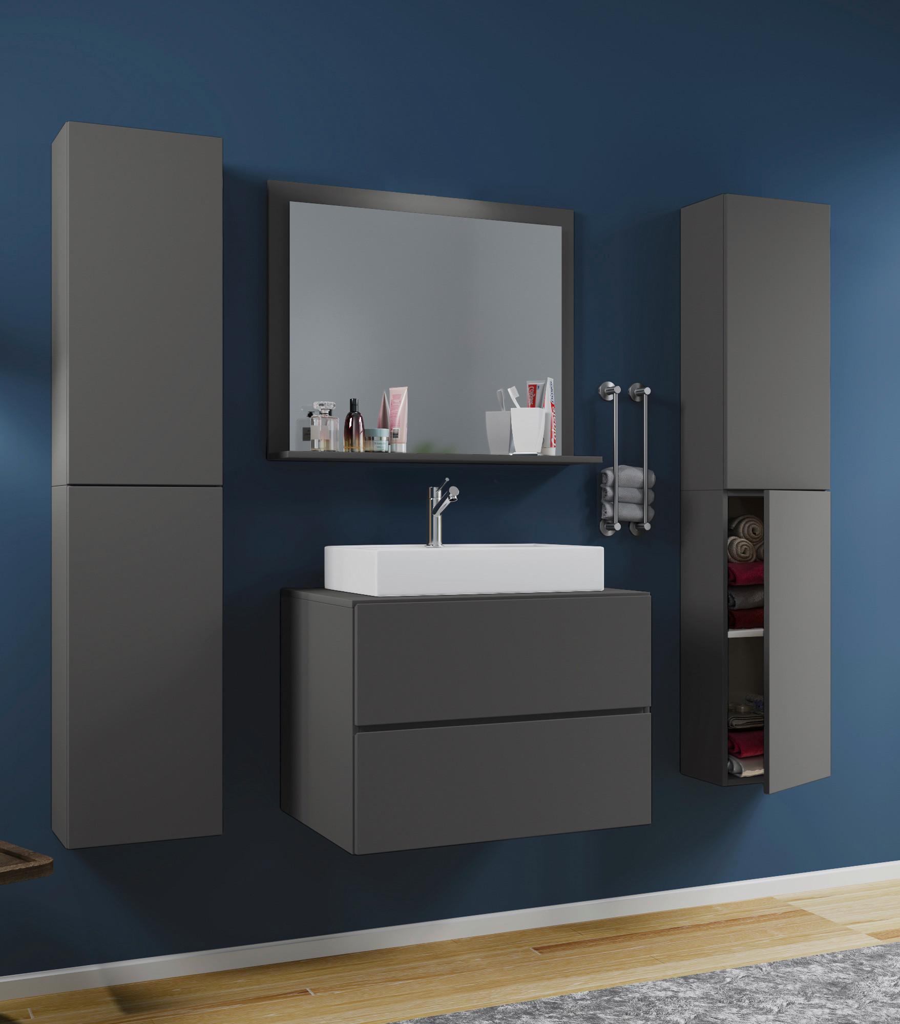 Badezimmer Lendas 5-tlg. ca. 127 cm Anthrazit - Anthrazit/Weiß, MODERN, Keramik/Holzwerkstoff (127cm) - MID.YOU