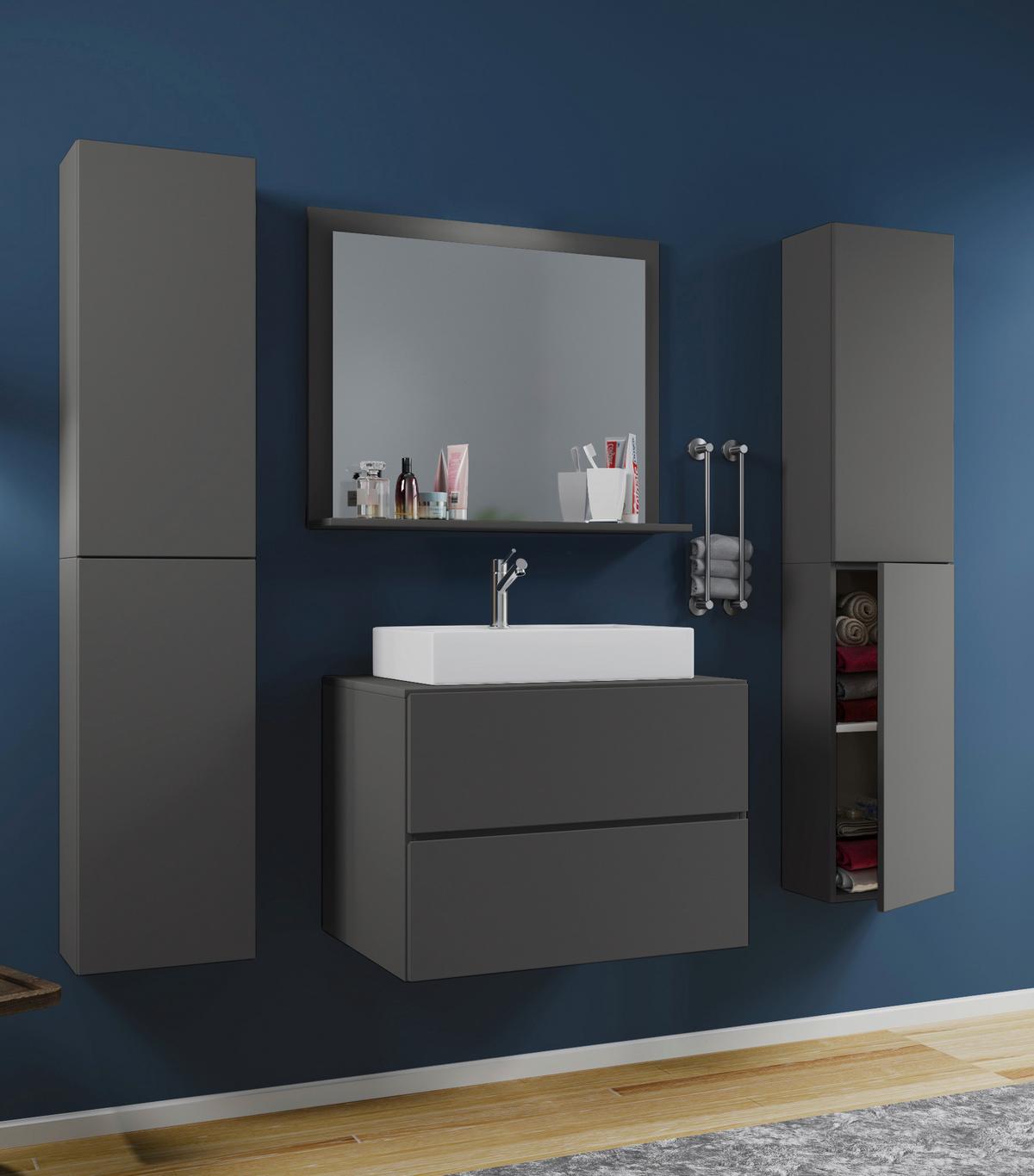 Badezimmer Lendas 5-tlg. ca. 127 cm Anthrazit - Anthrazit/Weiß, MODERN, Keramik/Holzwerkstoff (127cm) - MID.YOU