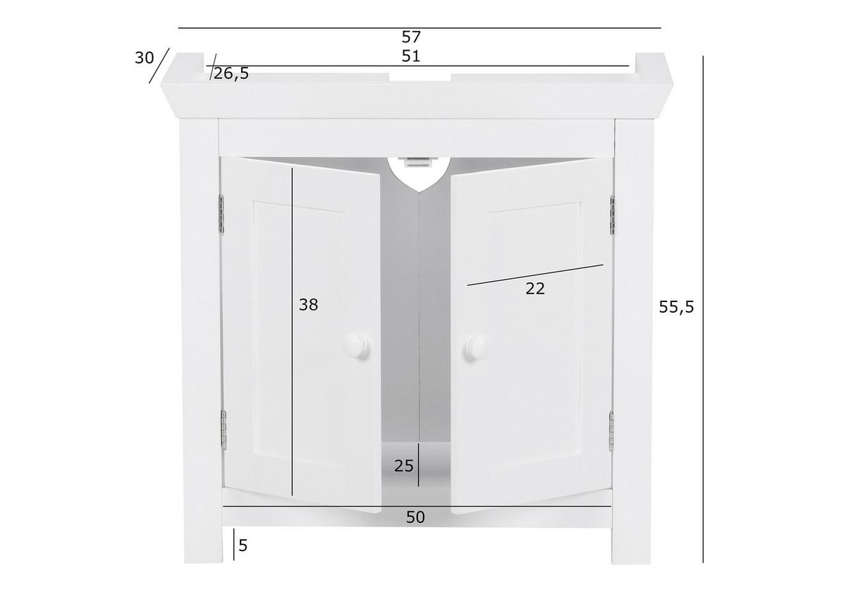 Omarica Za Pod Umivalnik Wl1.350 - bela, Basics, leseni material (57/55,5/30cm) - MID.YOU
