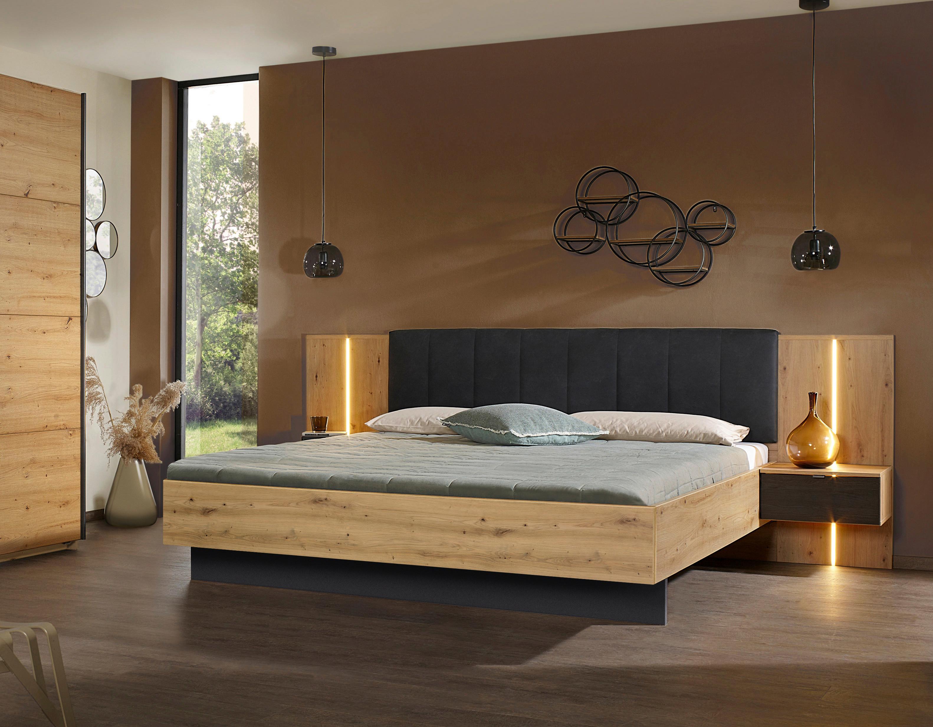 Bettanlage Apollon ca. 180x200 cm Schwarz/Eiche Artisan - Schwarz/Eiche Artisan, MODERN, Holzwerkstoff/Textil (180/200cm) - Rauch Möbel