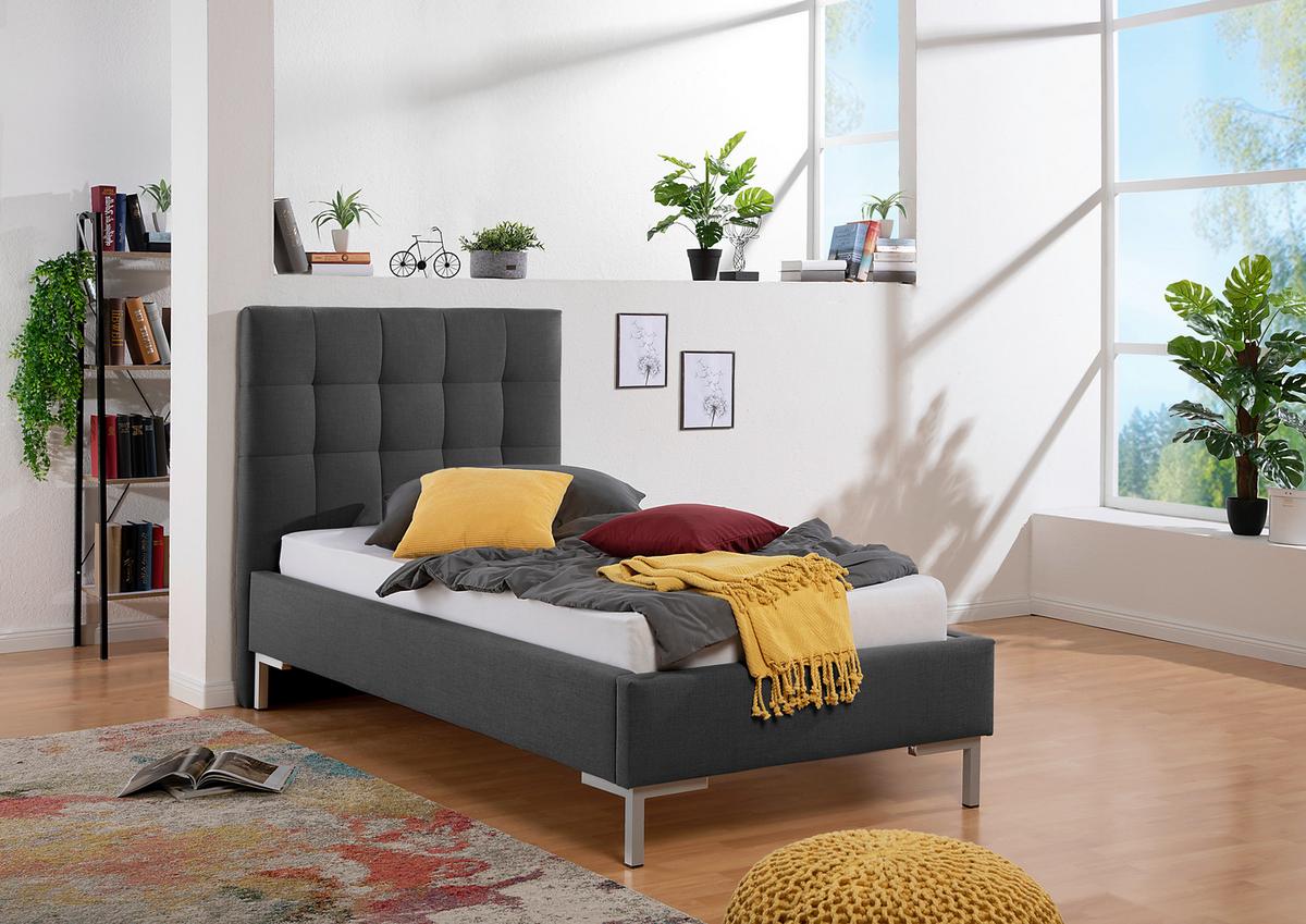 Polsterbett Maurizio Grau ca. 100x200 cm - Anthrazit/Silberfarben, MODERN, Textil/Metall (100/200cm) - Livetastic