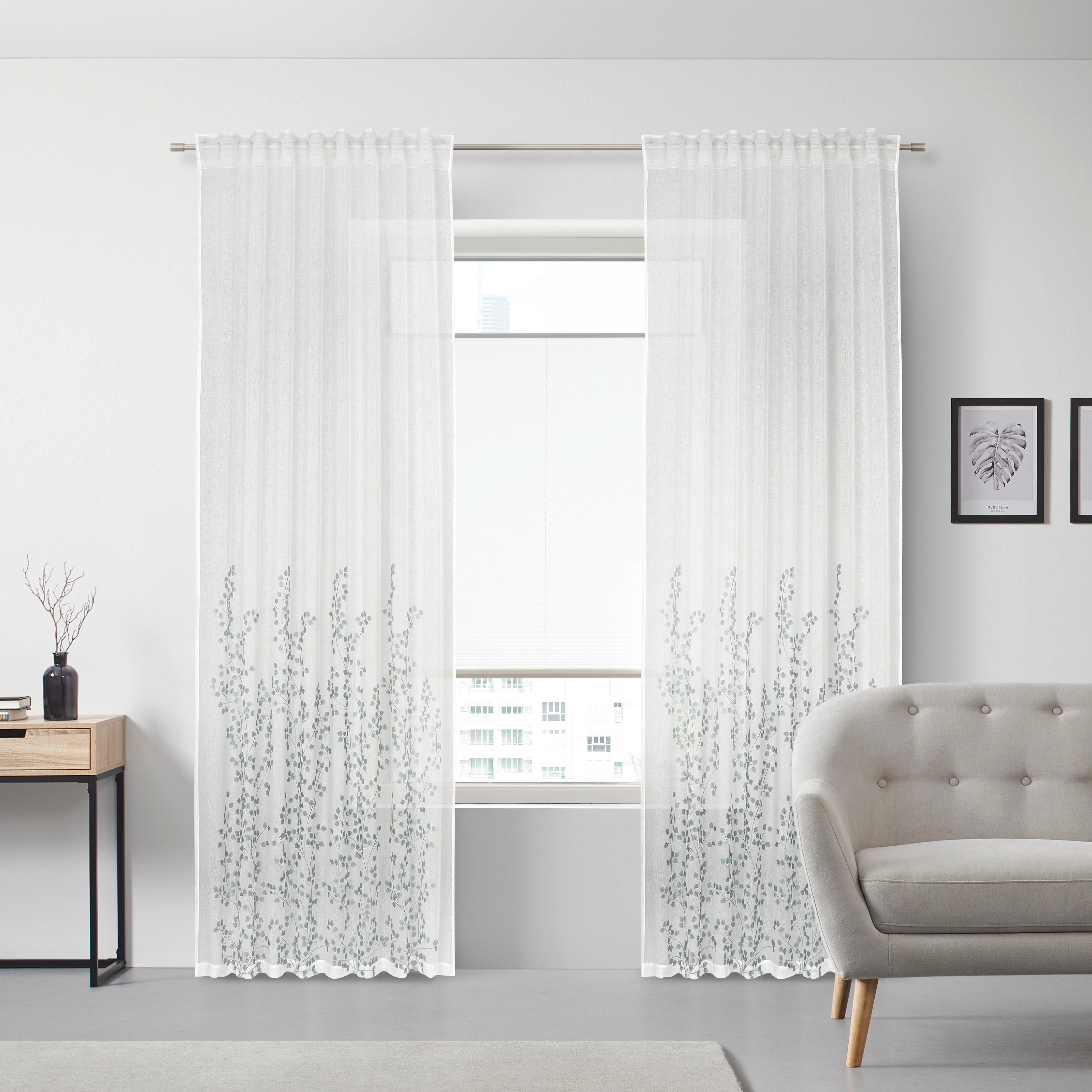 GARDINLÄNGD LIVIE - vit/ljusgrön, Basics, textil (135/245cm) - Mömax