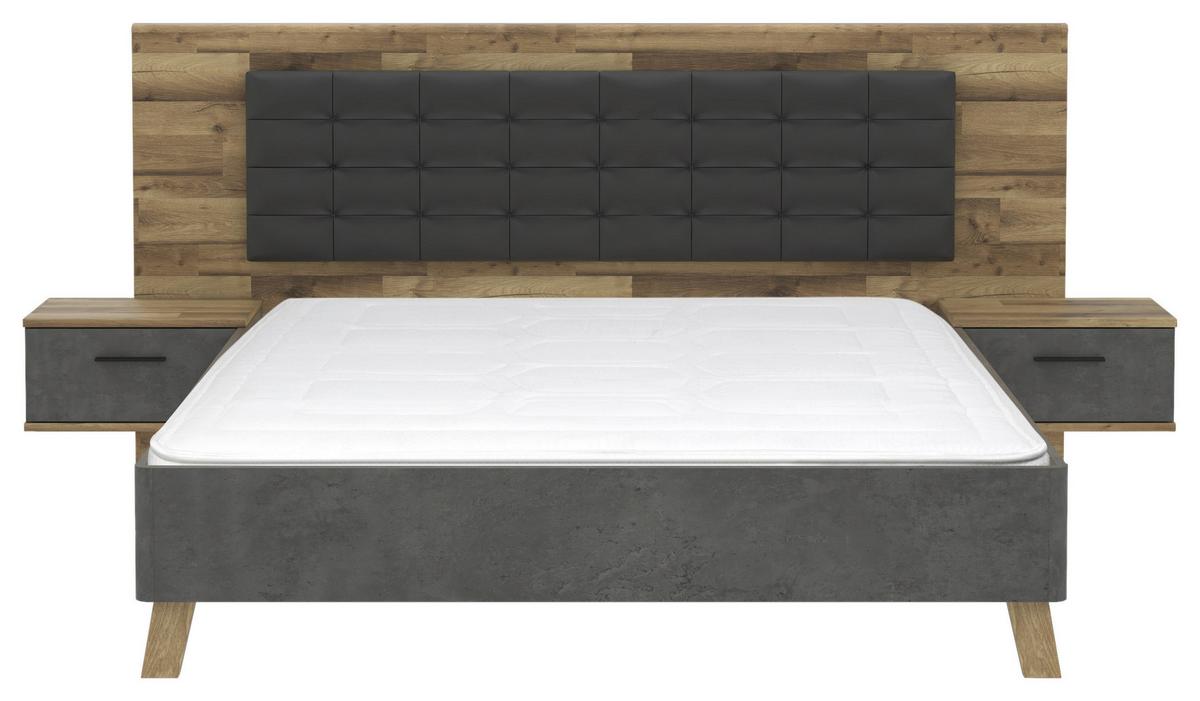 Posteljna Garnitura Ricciano, Barva Hrasta, Siva, 180x200 - temno siva/barve hrasta, Trendi, kovina/umetna masa (180/200cm) - Ti'me