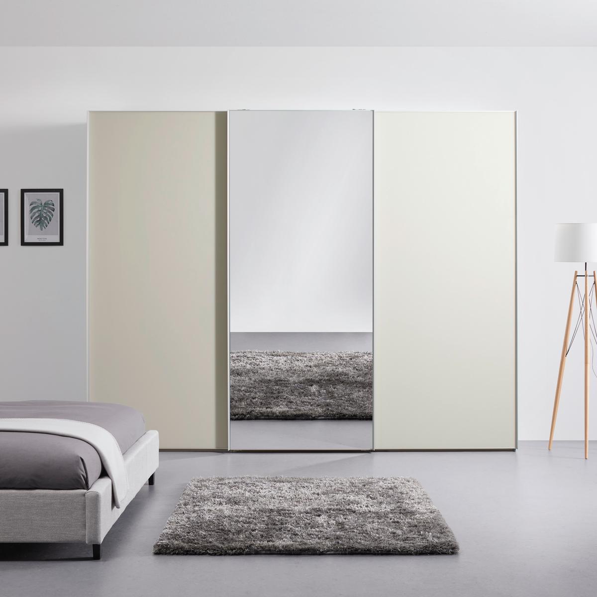 Omara Z Drsnimi Vrati Sonate, Svetlo Siva, Peščena, 280 Cm - barve aluminija/peščene barve, Moderno, kovina/steklo (280/222/68cm) - Premium Living