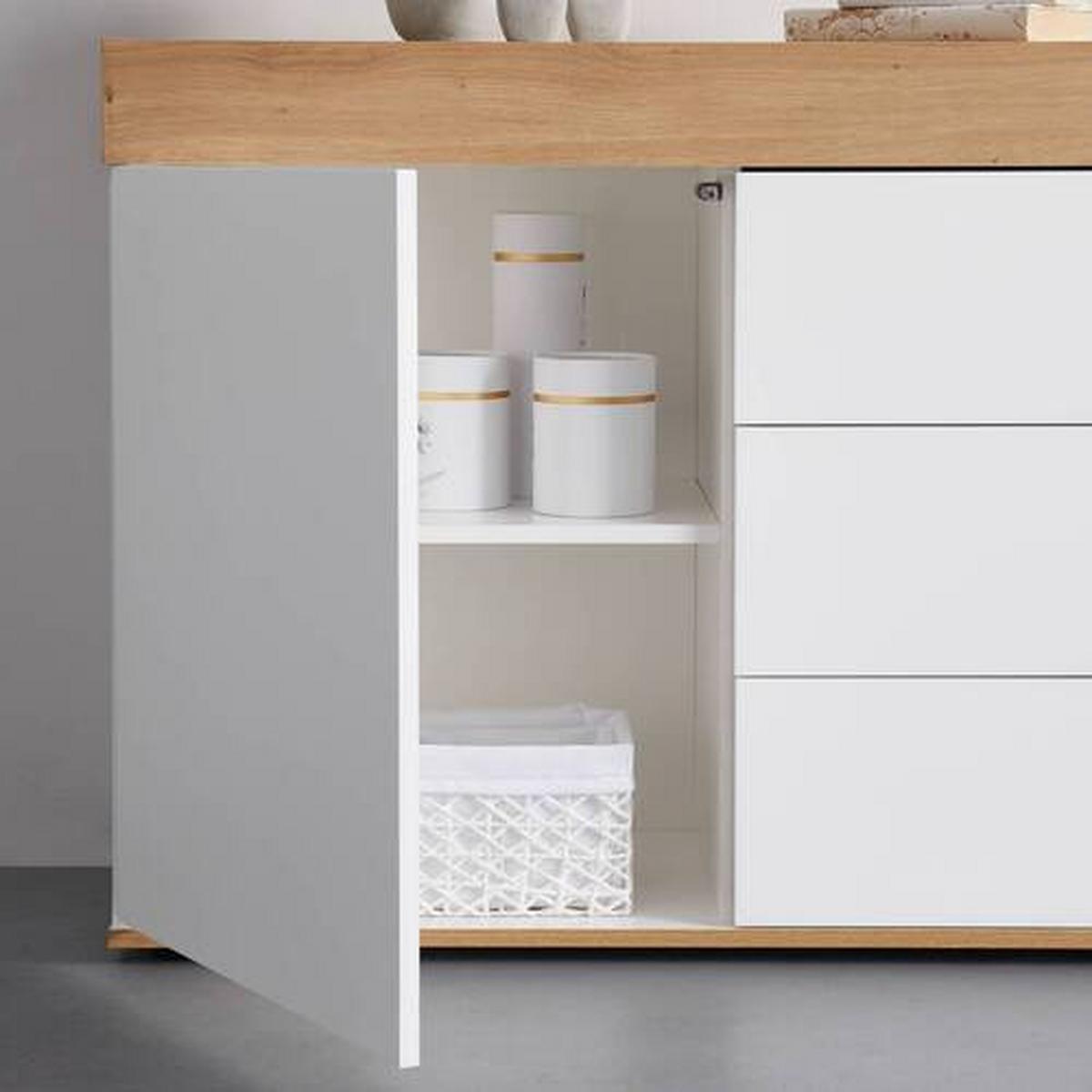 Komoda Cara, Bela, Hrast - barve hrasta/bela, Moderno (160/76/40cm) - Bessagi Home