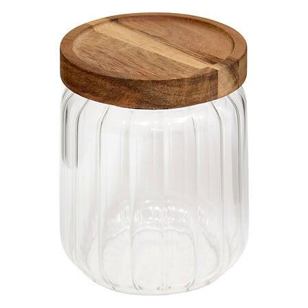 Borcan depozitare Harmony cca. 500 ml - transparent/culoare lemn acacia, Basics, sticlă/lemn (9/12,3cm)