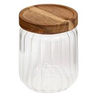 Borcan depozitare Harmony cca. 500 ml - transparent/culoare lemn acacia, Basics, sticlă/lemn (9/12,3cm)