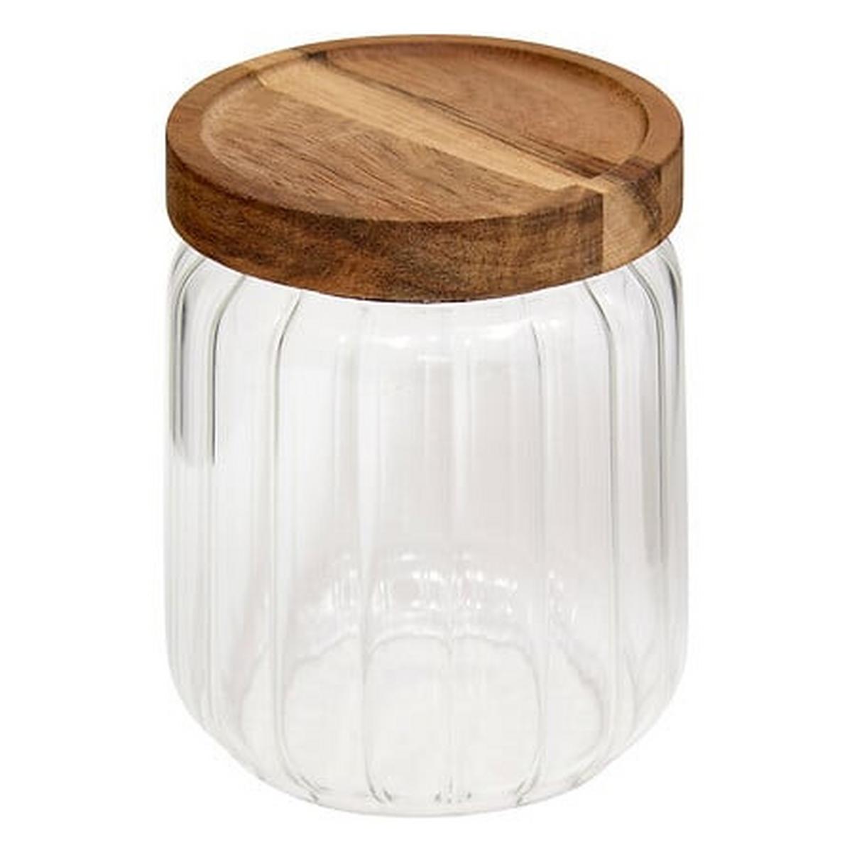 Borcan depozitare Harmony cca. 500 ml - transparent/culoare lemn acacia, Basics, sticlă/lemn (9/12,3cm)