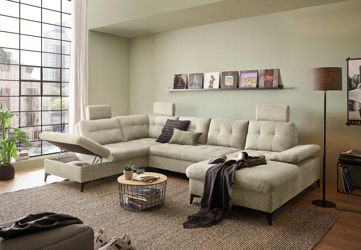Wohnlandschaft Durban U ca. 218x324x170 cm Beige - Beige/Schwarz, KONVENTIONELL, Kunststoff/Textil (218/324/170cm) - MID.YOU