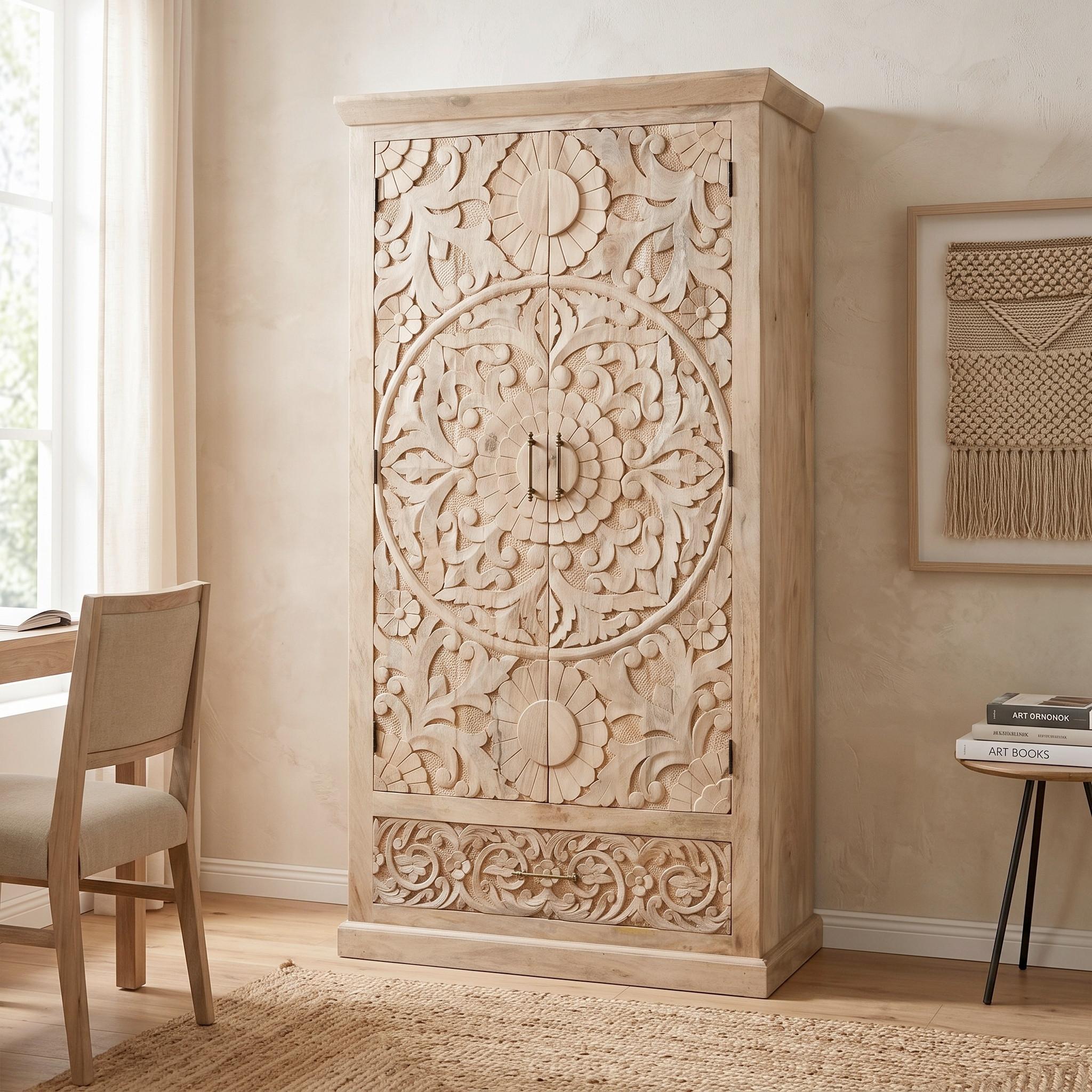 KLÄDSKÅP AYDA -TREND- - mässingsfärgad/naturfärgad, Romantik / Lanthus, metall/trä (90/175/45cm) - Zandiara