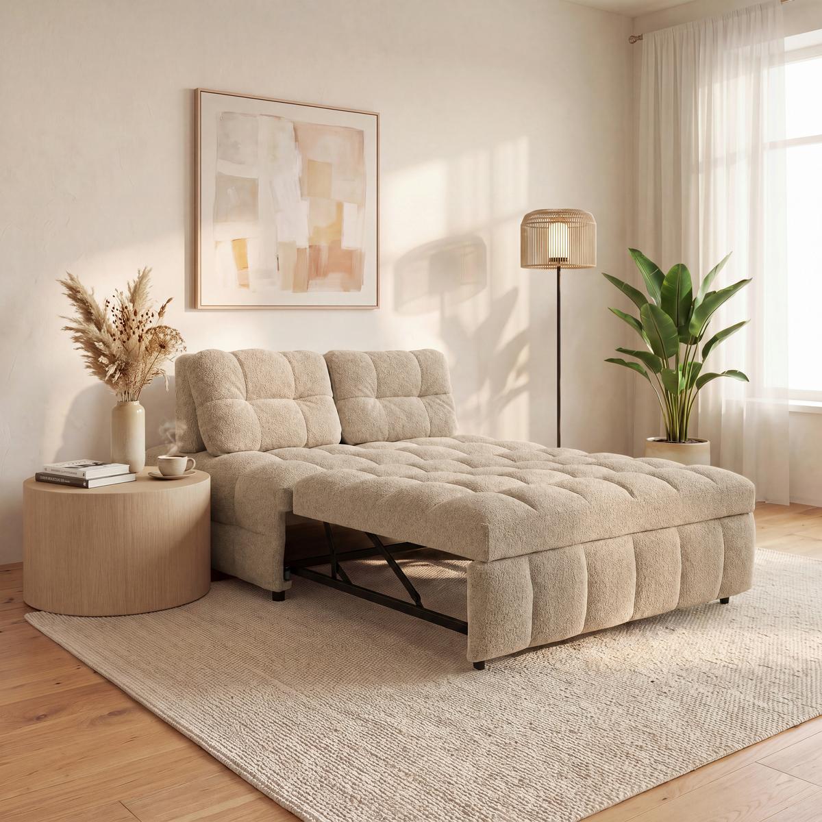 Schlafsofa Liara Webstoff Beige - Beige/Schwarz, MODERN, Holz/Textil (137/87/110cm) - Bessagi Home
