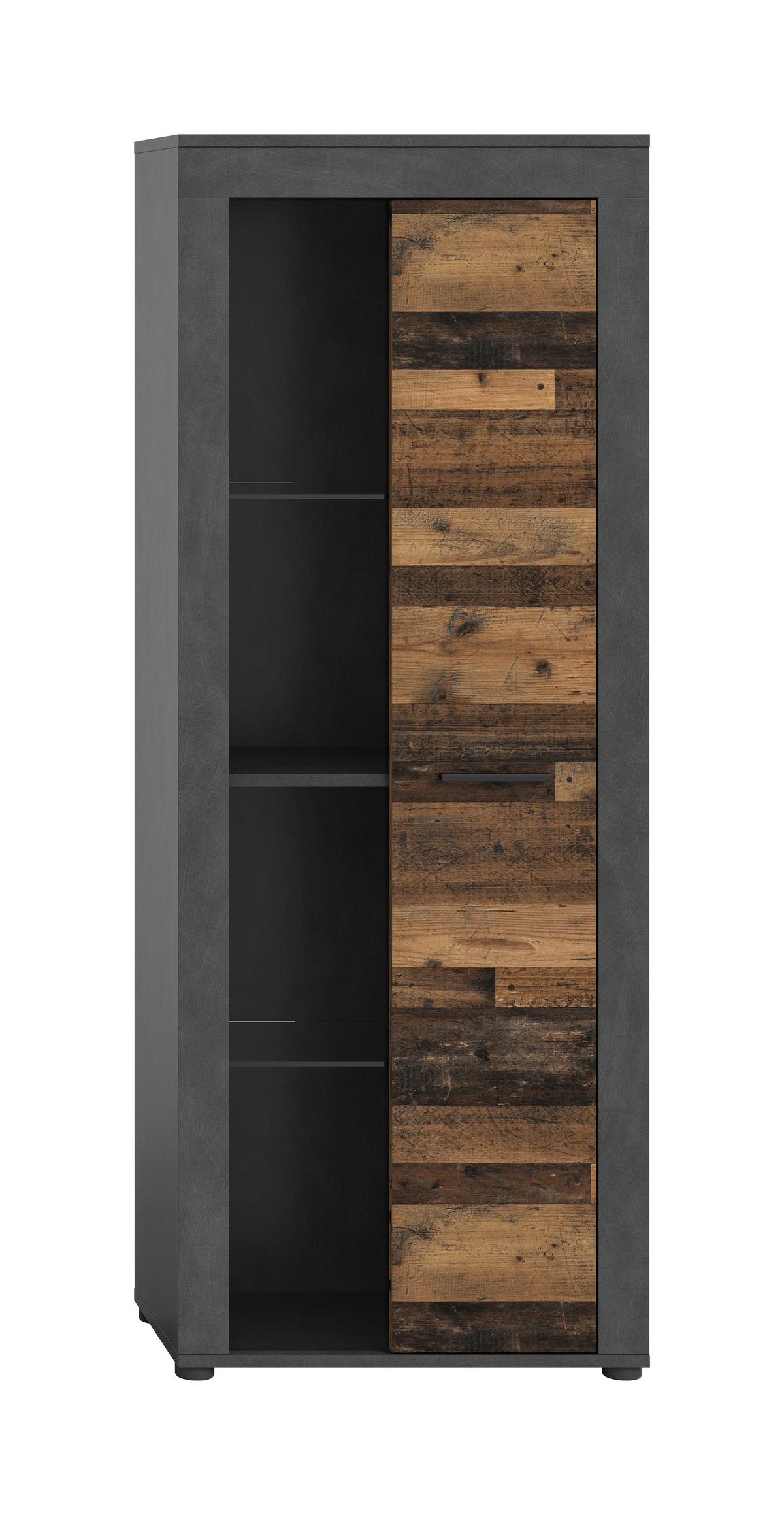 Vitrina Jam, Videz Starega Lesa - črna, Design, umetna masa/steklo (60/159/35cm) - MID.YOU