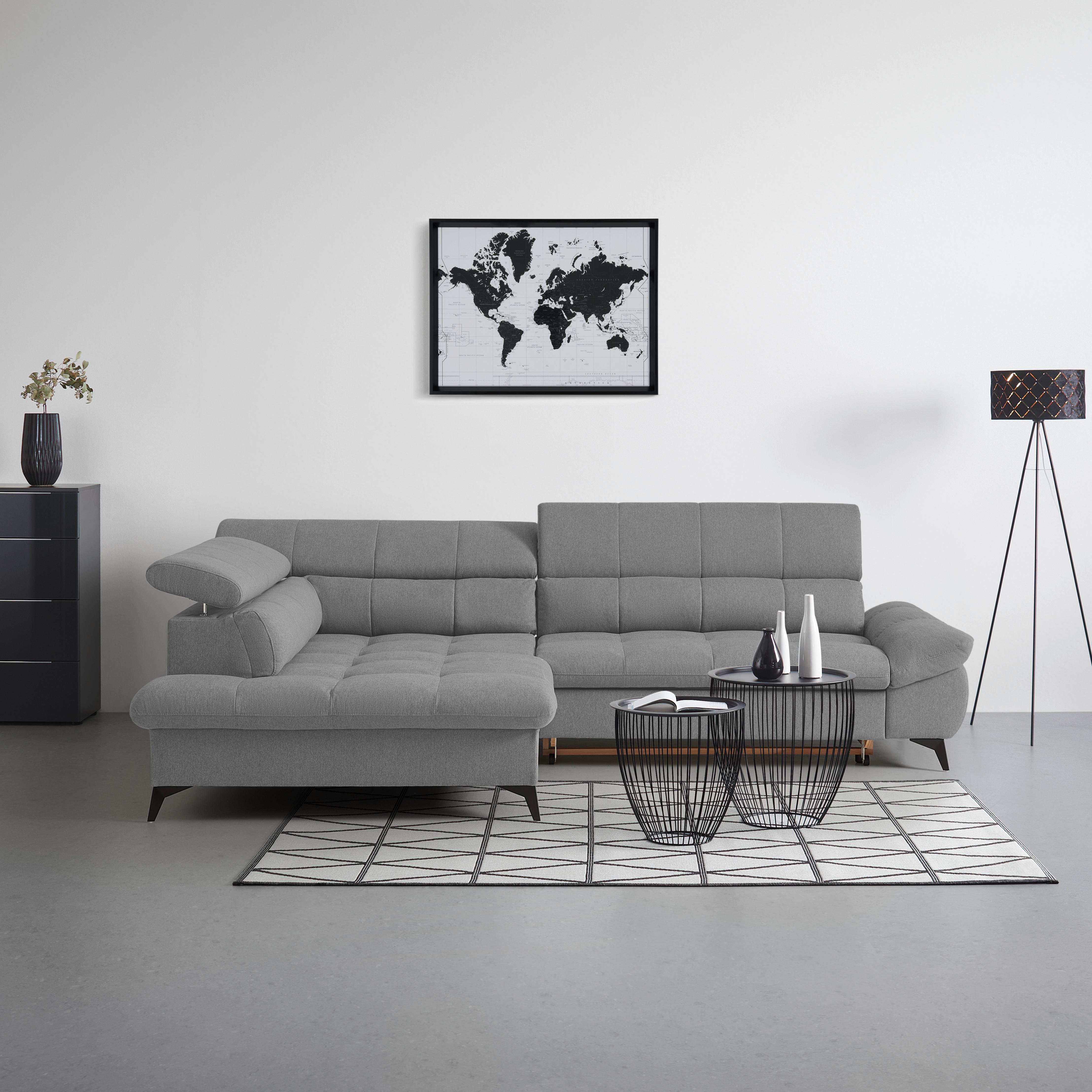 Wohnlandschaft Alberto Anthrazit - Anthrazit/Schwarz, MODERN, Textil/Metall (296/78/201cm) - Mömax