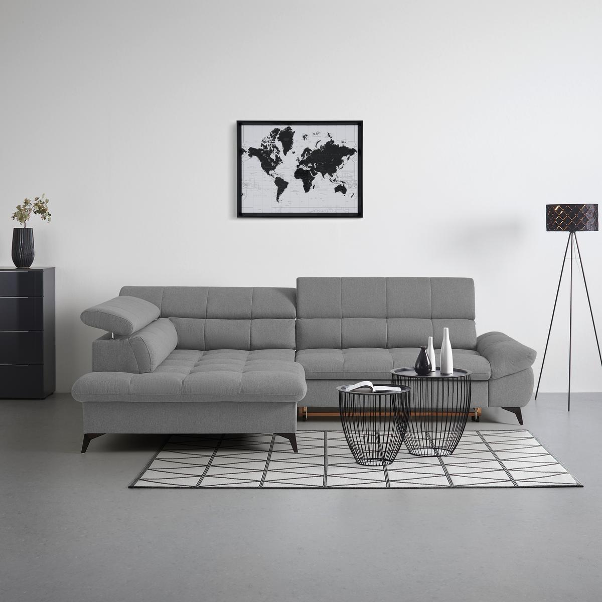 Wohnlandschaft Alberto Anthrazit - Anthrazit/Schwarz, MODERN, Textil/Metall (296/78/201cm) - Mömax