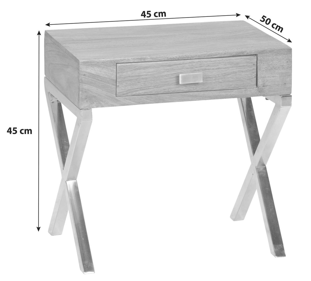 Nachtkästchen "Guna", aus Sheesham - Chromfarben/Sheeshamfarben, MODERN, Holz/Metall (45/45/50cm) - MID.YOU