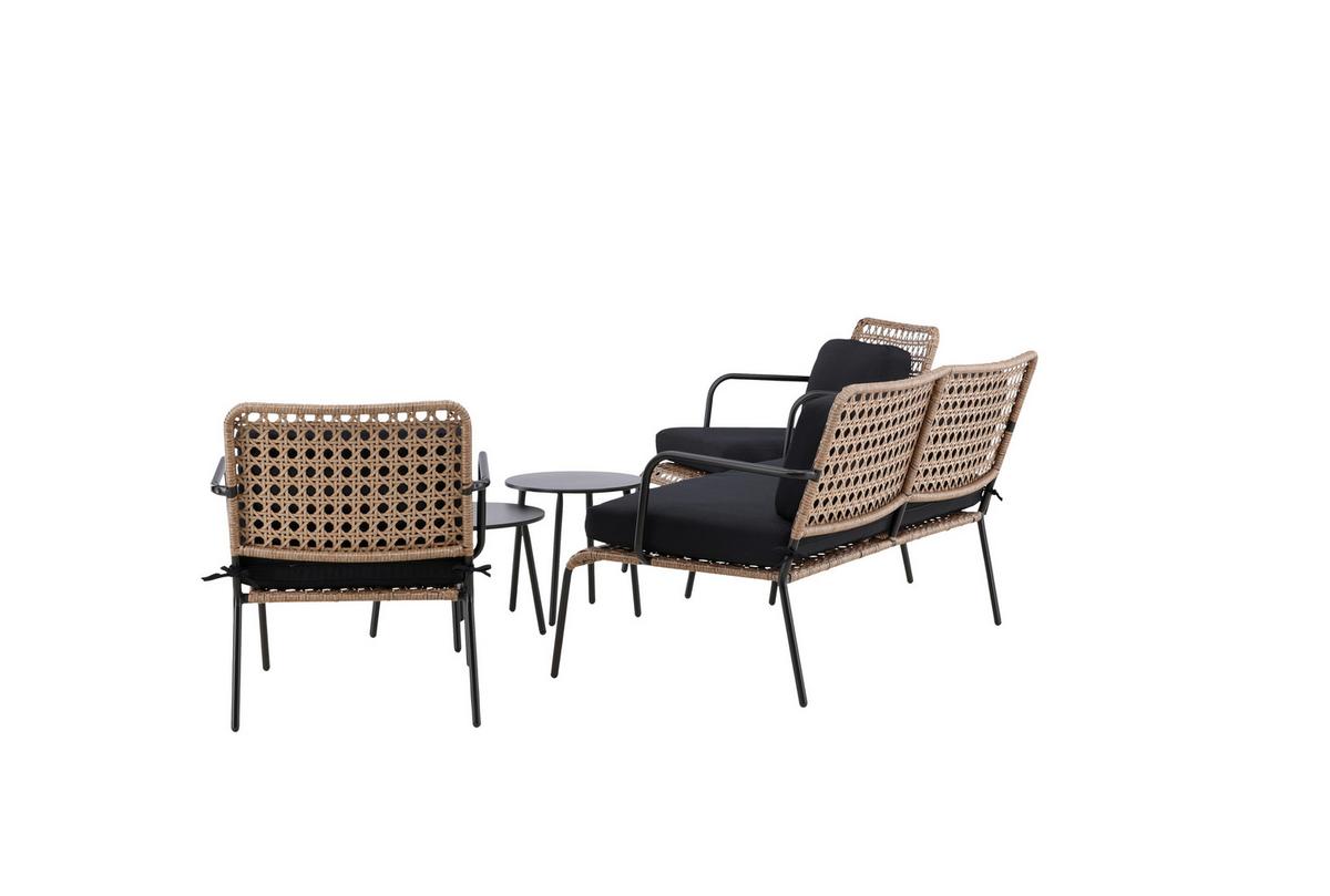 Loungegarnitur Paola 5-tlg. Rattan geflecht - Dunkelgrau/Schwarz, KONVENTIONELL, Naturmaterialien/Holz - Gardenson