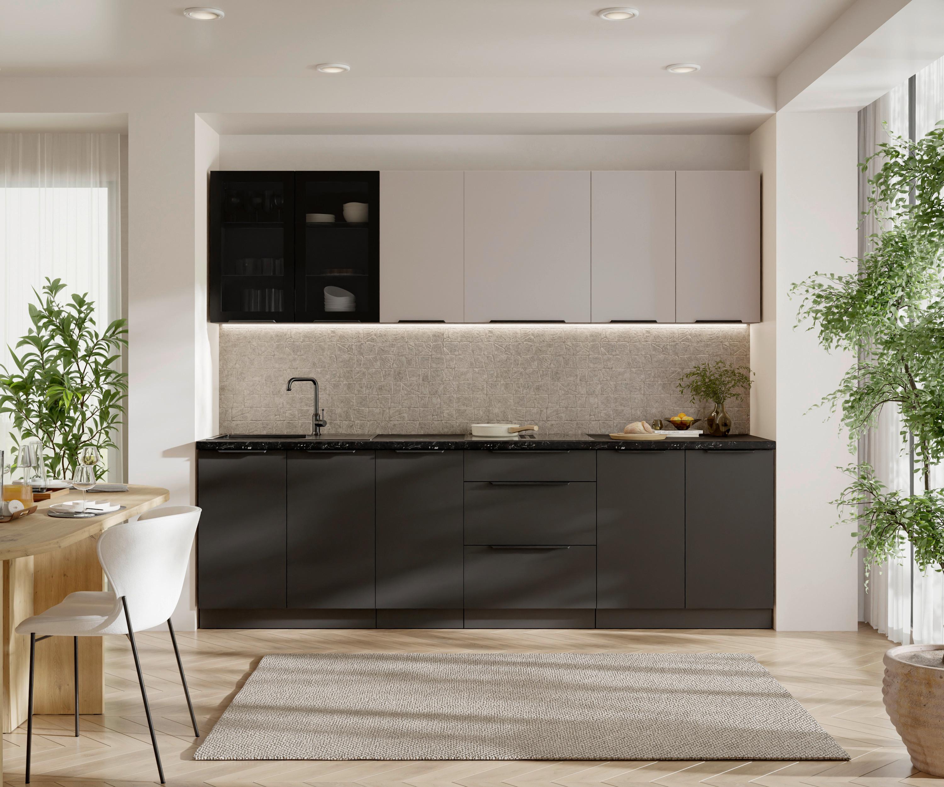 Blok Kuhinja Arona/siena - kašmir/crna, Moderno, staklo/metal (260/210/60cm) - Modern Living