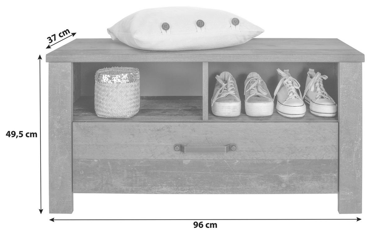 Klupa Za Predsoblje Ontario - siva/boje hrasta, Trend, drvni materijal/plastika (96/49,5/37cm) - Zandiara