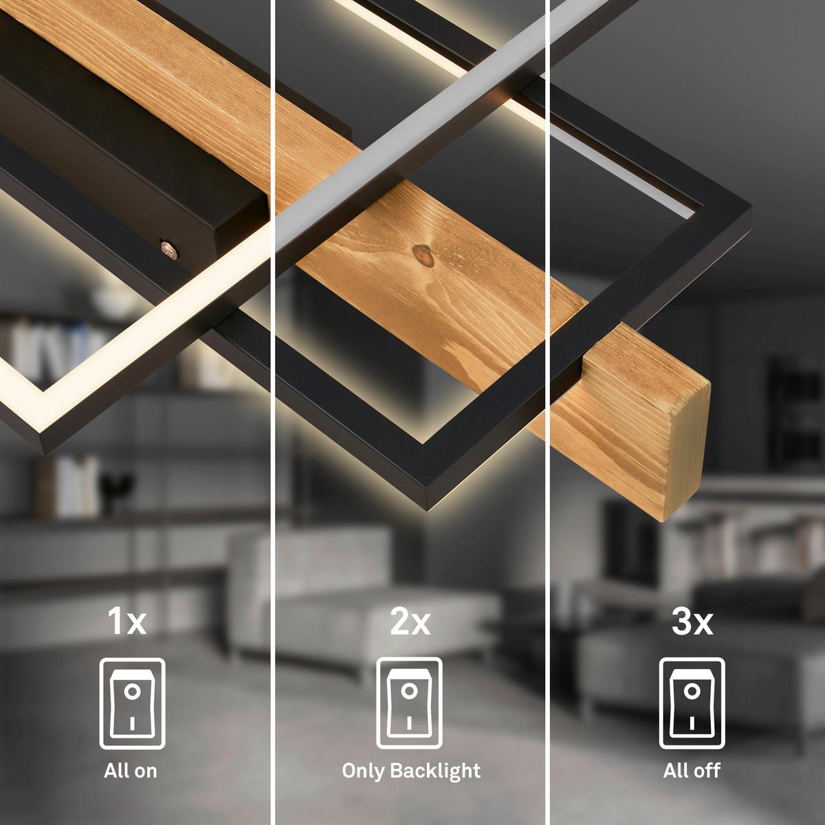 LAMPA SUFITOWA LED 3839014 CADRE 32 W - kolor dębowy/czarny, Natur, metal/drewno (55/30/8cm) - Briloner