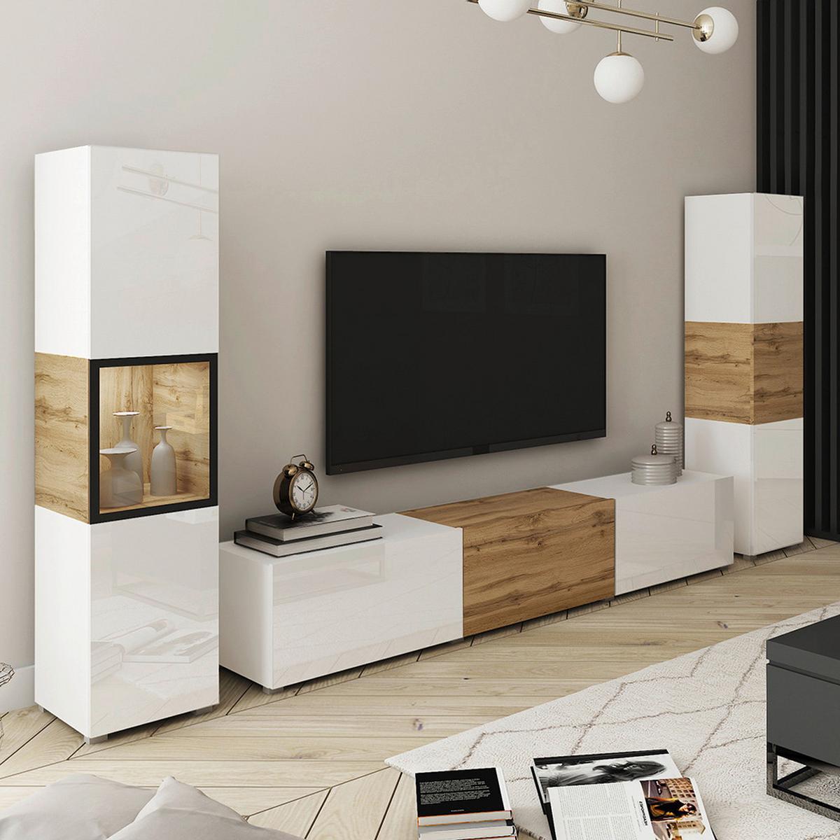 Wohnwand Berlin Eiche Wotan/Weiß - Eiche Wotan/Weiß, Design, Glas/Holzwerkstoff (240/130/31cm) - P & B