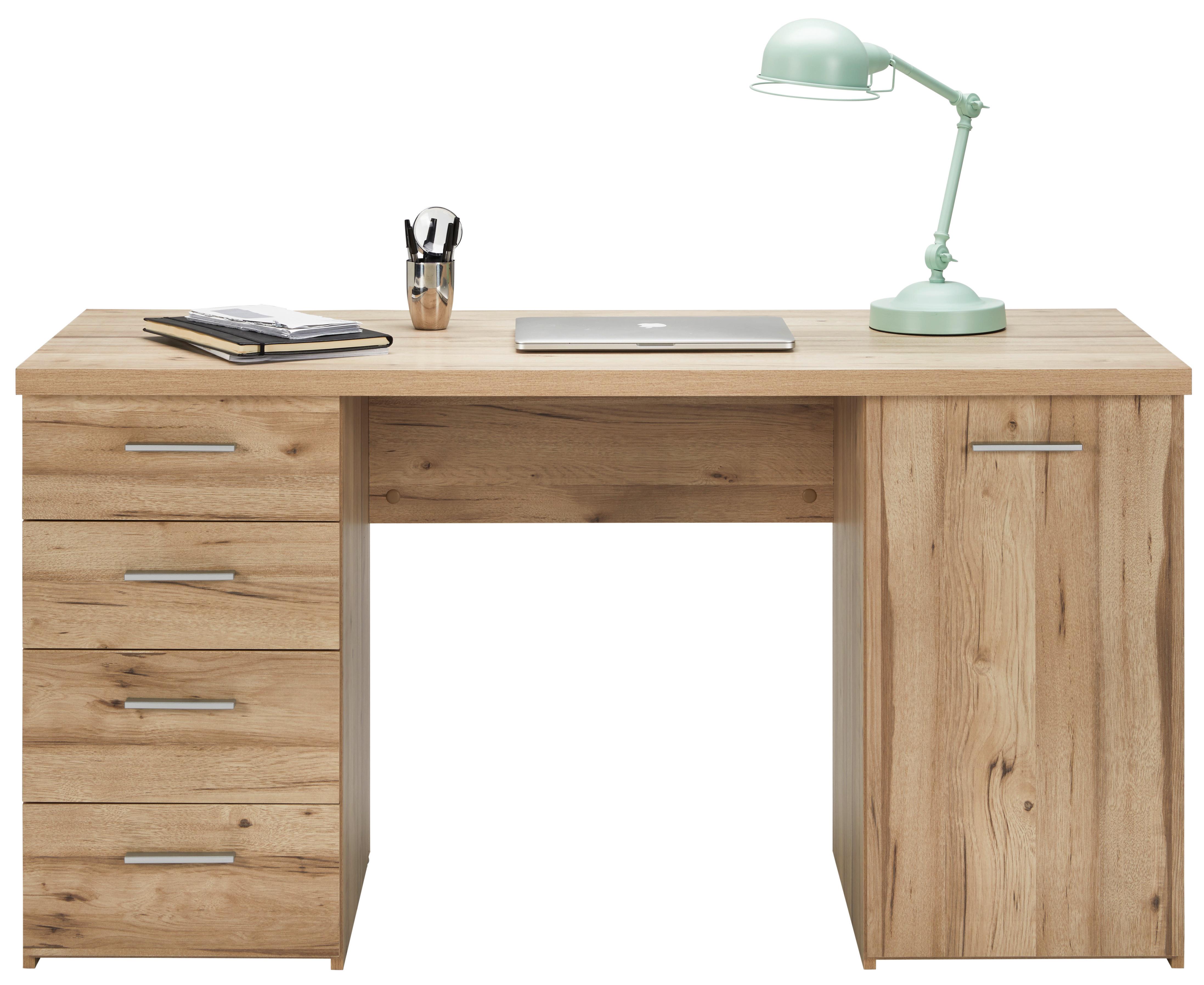 Schreibtisch in Eichefarben - Eichefarben/Alufarben, MODERN, Holzwerkstoff/Kunststoff (145/76,3/60cm) - Mömax