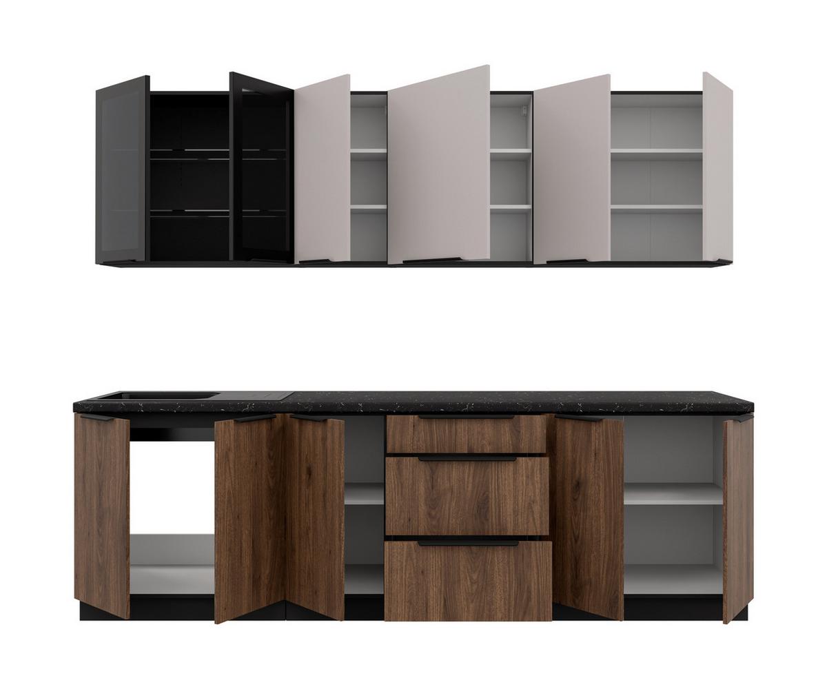 Blok Kuhinja Arona/monza - kašmir/boja orahovog drveta, Moderno, staklo/metal (260/210/60cm) - Modern Living