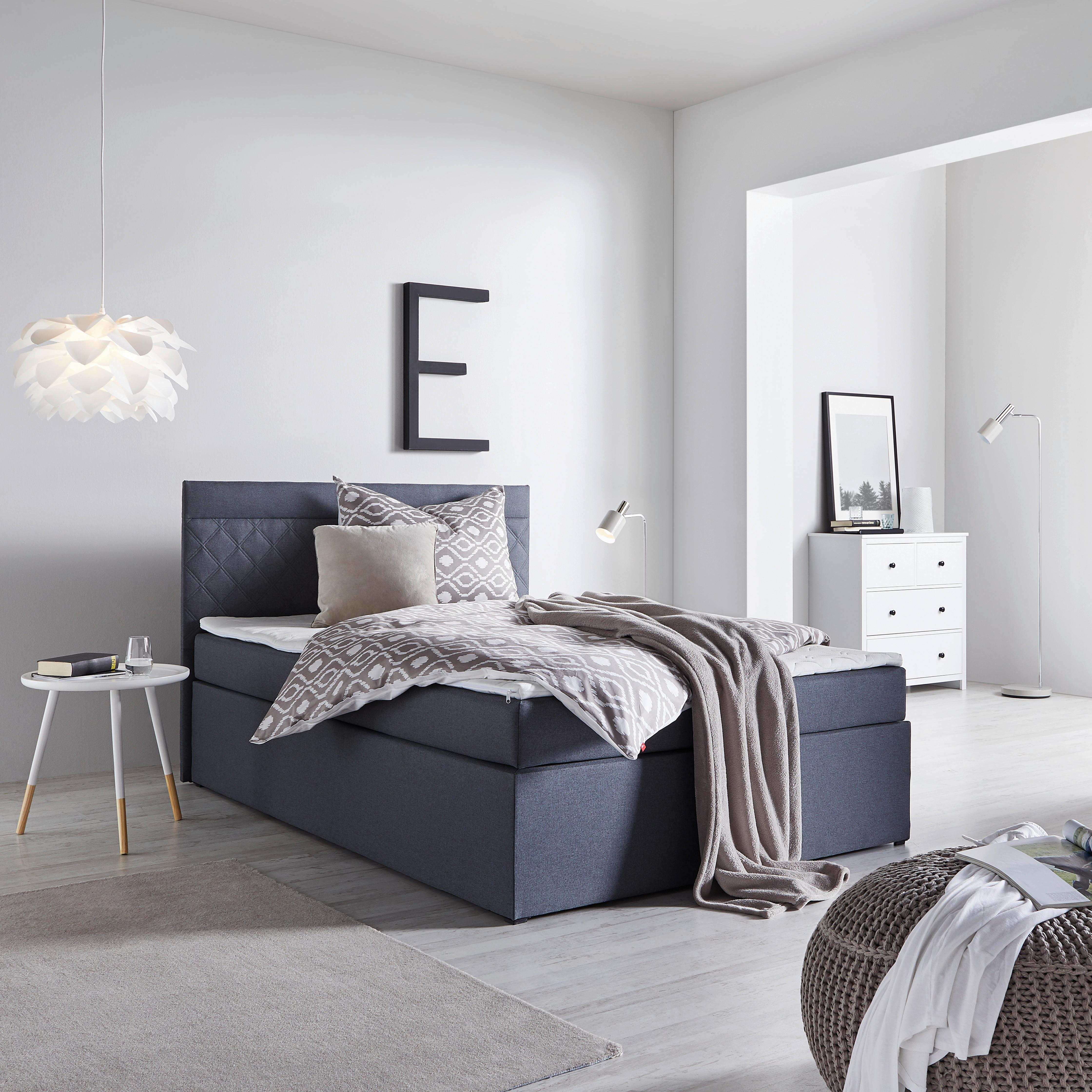 Boxspringbett ROSA anthrazit. ca 140x200cm ink. Topper - Anthrazit, Modern, Holz/Textil (140/200cm) - Bessagi Home
