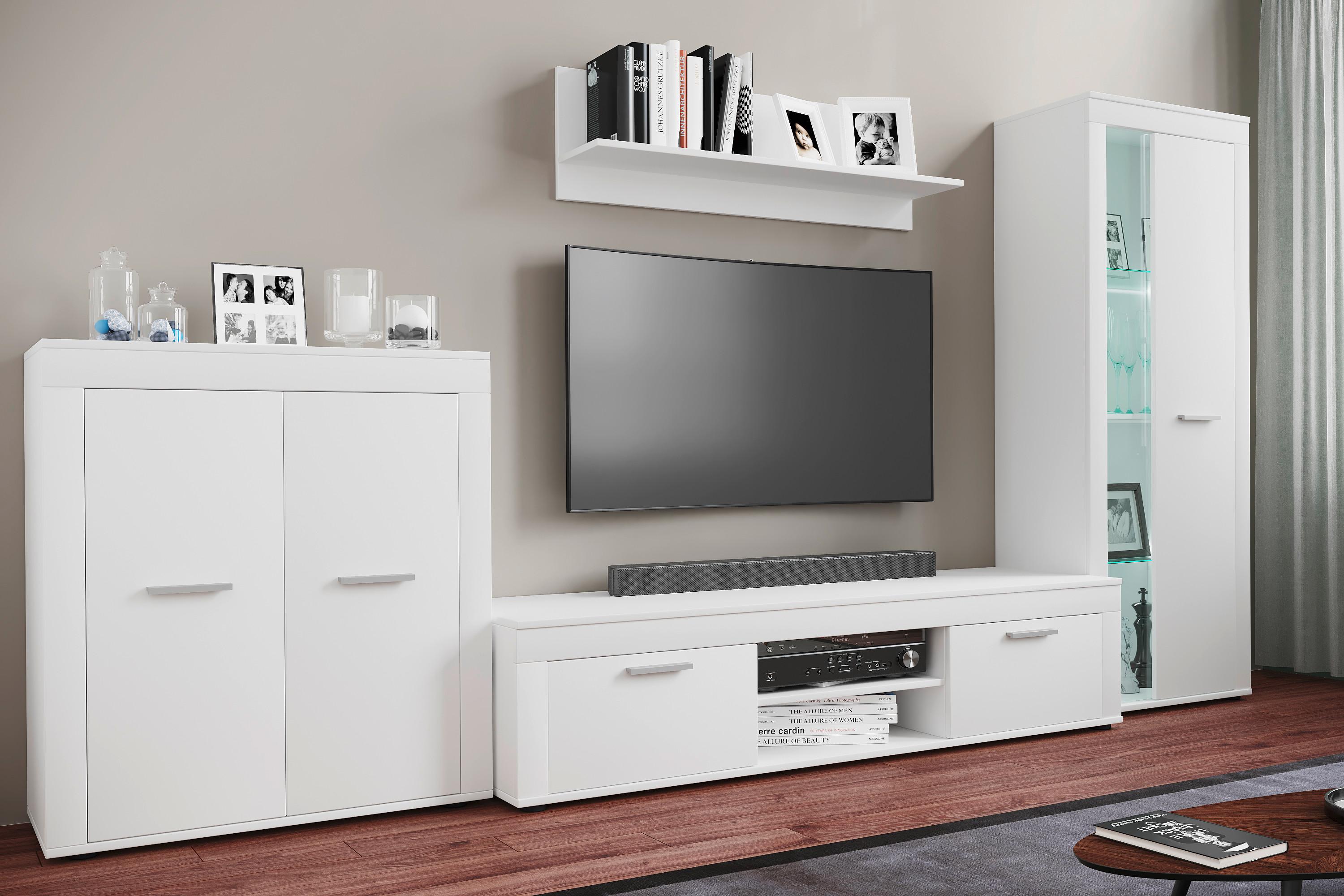WOHNWAND USILO XL WW - Weiss/Silberfarben, Design, Glas/Holzwerkstoff (300/159/37cm) - MID.YOU