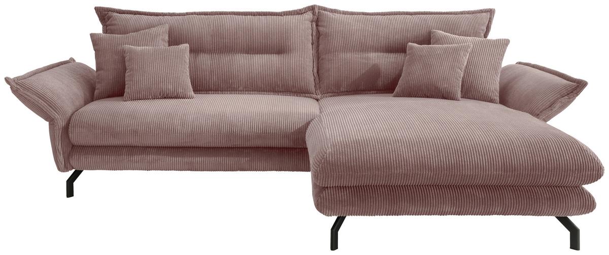 Wohnlandschaft Lava Rosa Cord - Schwarz/Rosa, MODERN, Textil/Metall (255/180cm) - Livetastic