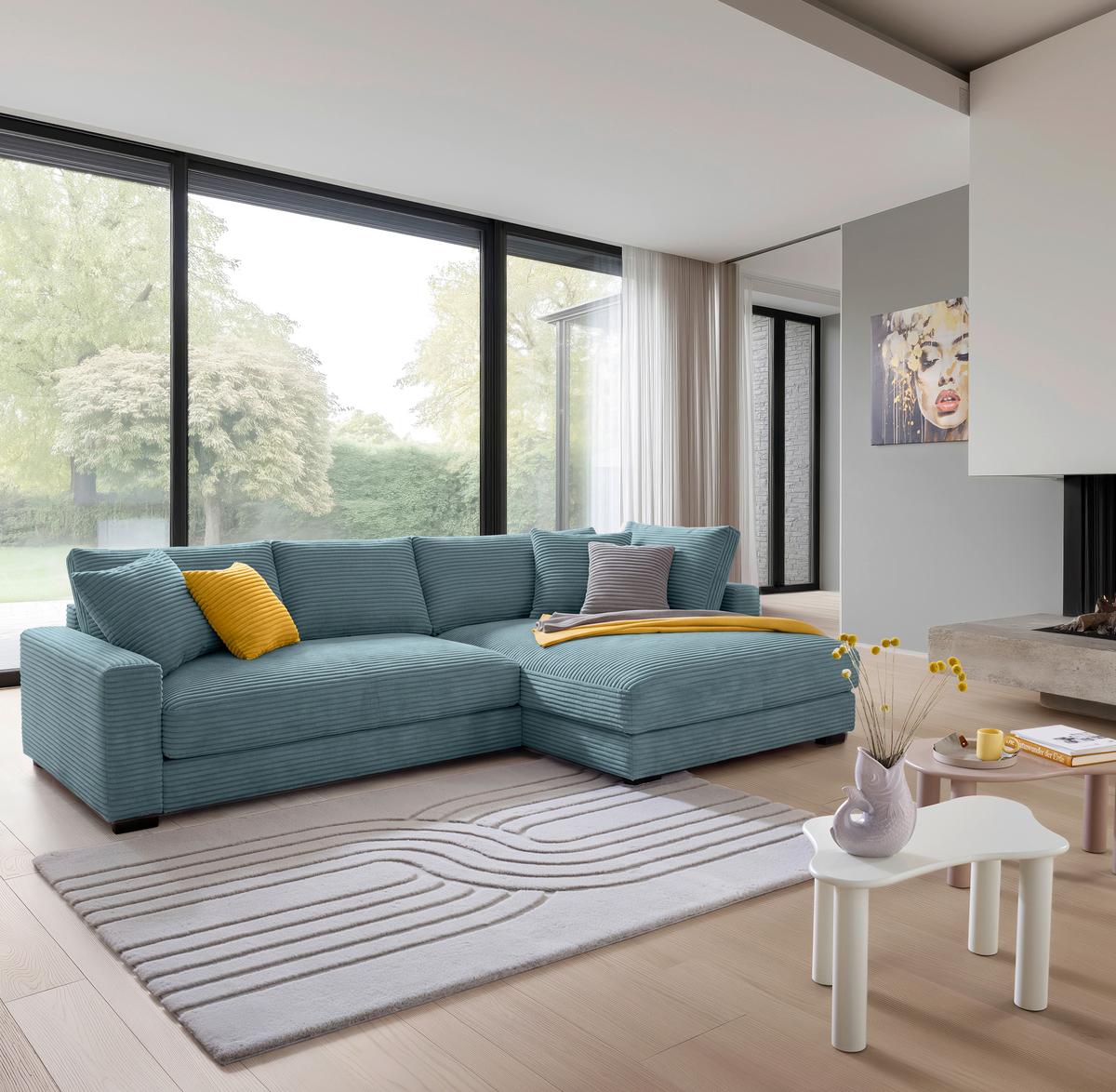 Ecksofa Pedro Petrol - Petrol/Schwarz, MODERN, Kunststoff/Textil (300/190cm) - Mömax
