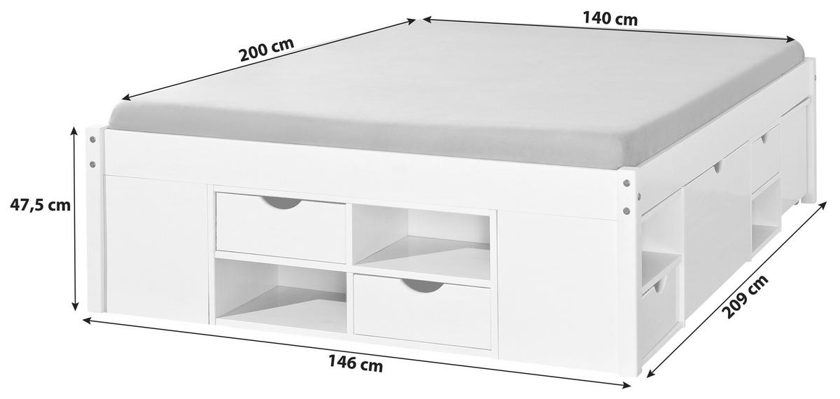 Bettanlage Holz Till ca. 140x200 cm Weiß - Weiß, KONVENTIONELL (140/200cm) - MID.YOU