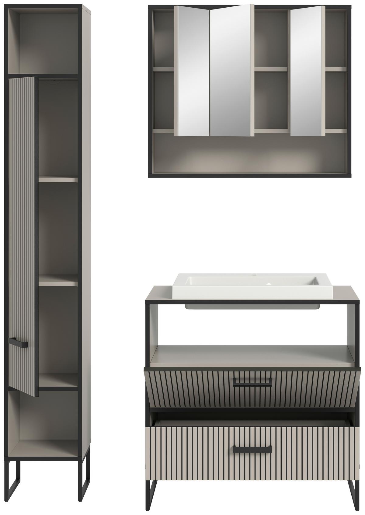 Badezimmer BAGNO 3-teilig ca.110cm Kaschmir - Kaschmir/Schwarz, MODERN, Holzwerkstoff/Metall (110cm) - MID.YOU