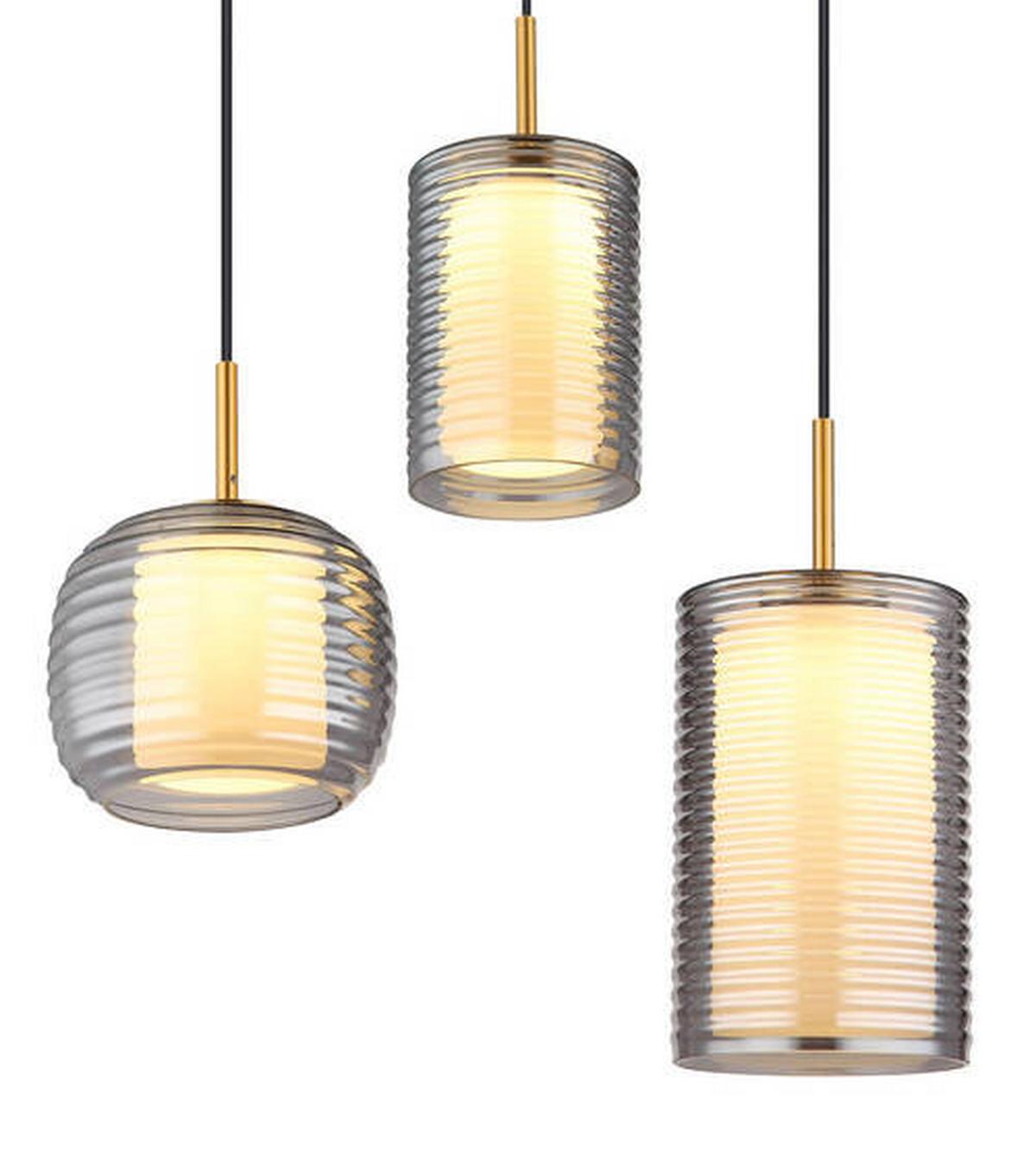 LED-HÄNGELEUCHTE 15740-5 - Messingfarben/Schwarz, Design, Glas/Metall (93/31,5/150cm) - Globo