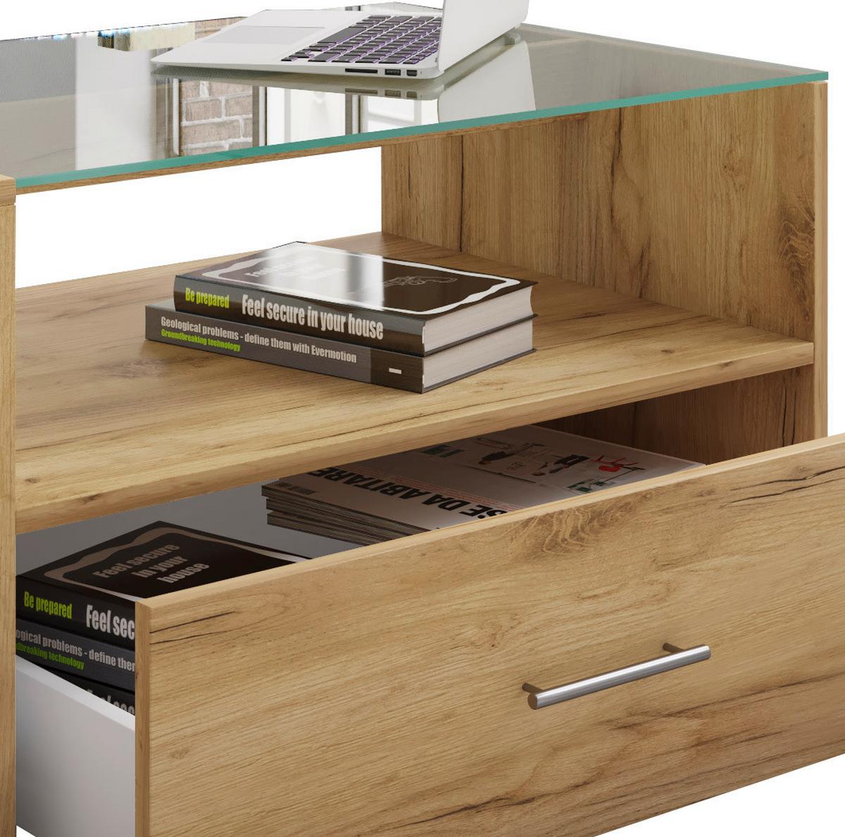 Klubska Miza Tindala, Hrast - barve hrasta/barve medu, Basics, steklo/leseni material (50/100/45cm) - MID.YOU