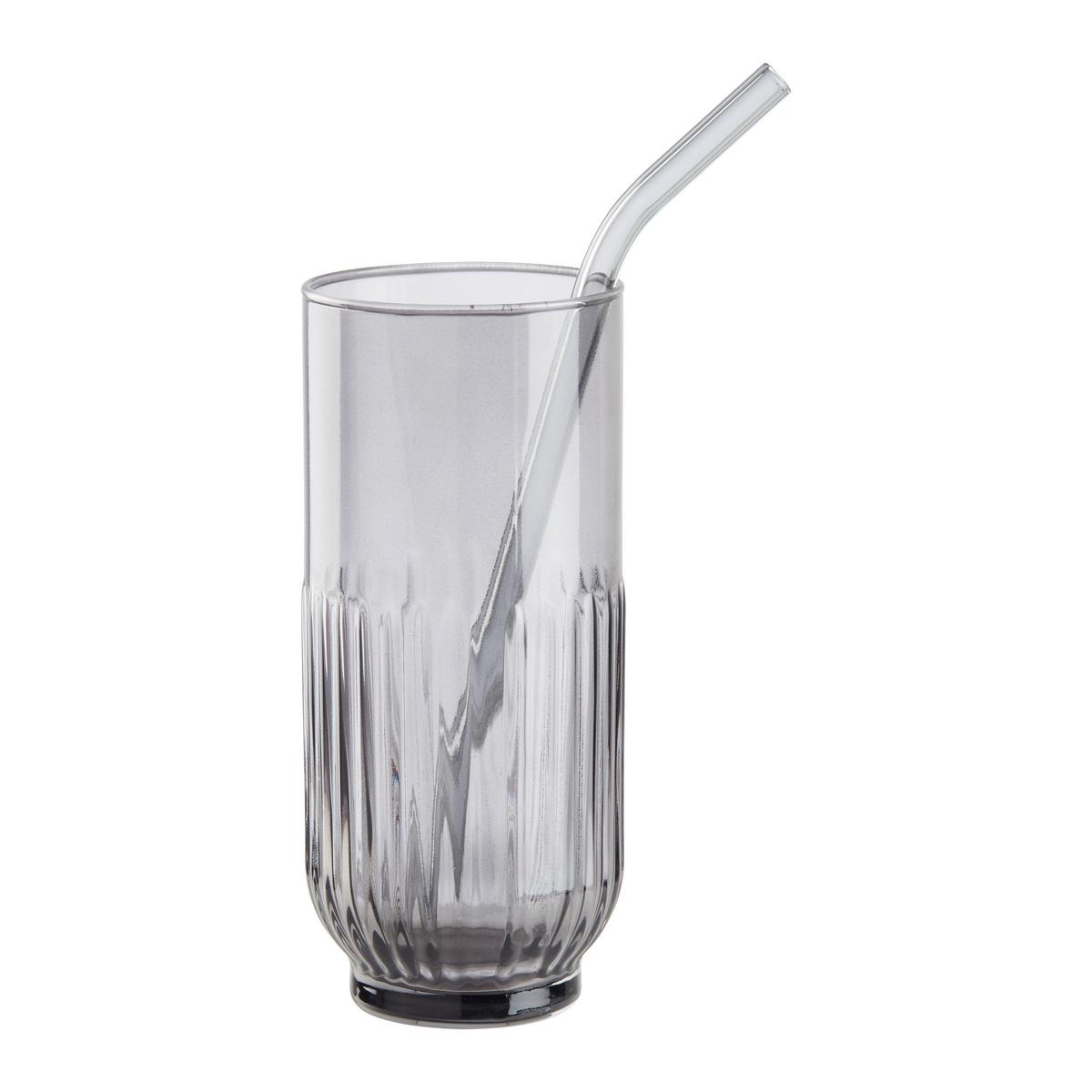 Trinkhalm Jessy Schwarz/Transparent, 7er Set - Transparent/Schwarz, Glas (20cm) - Premium Living