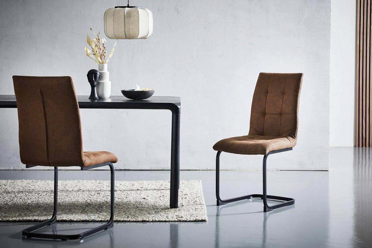 KRZESŁO NA PŁOZIE WERNER - czarny/szary, Basics, metal/tkanina (45/95/61cm) - MID.YOU