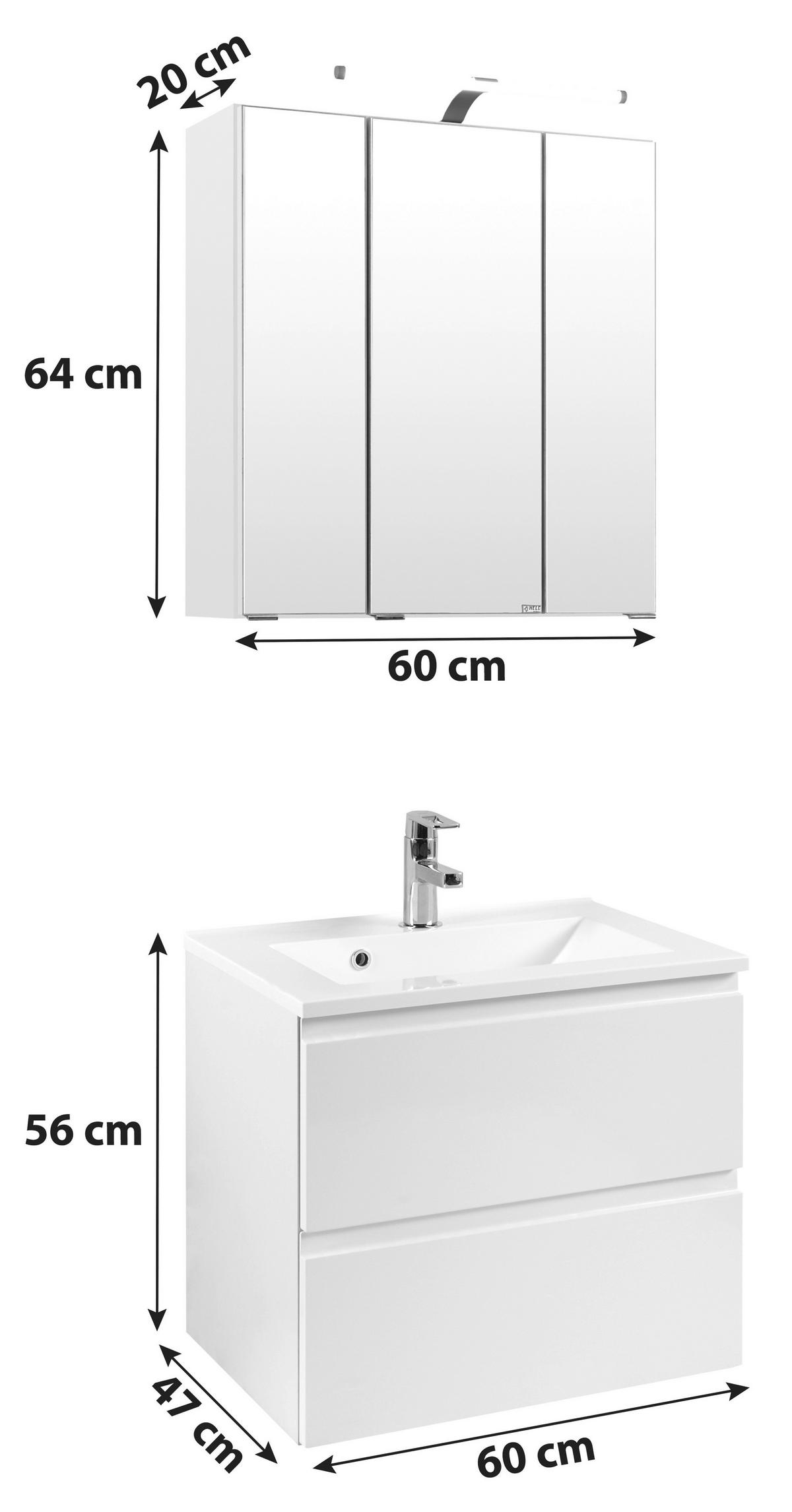 Badezimmer Cardiff ca. 60 cm Weiß mit LED - Weiß, Design, Holzwerkstoff (60cm) - Held