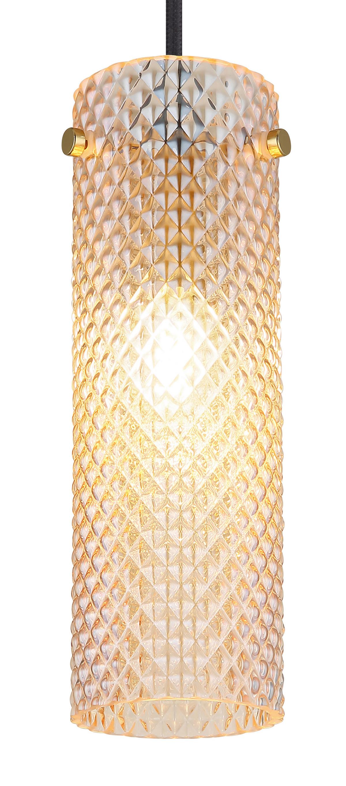 HÄNGELEUCHTE 15775H  KAROLO - Goldfarben/Schwarz, Konventionell, Glas/Textil (10/120cm) - Globo