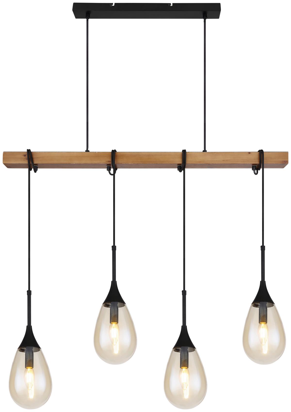 LAMPA WISZĄCA PÄRON - czarny/brązowy, Natur, metal/drewno (92/12/120cm) - Globo