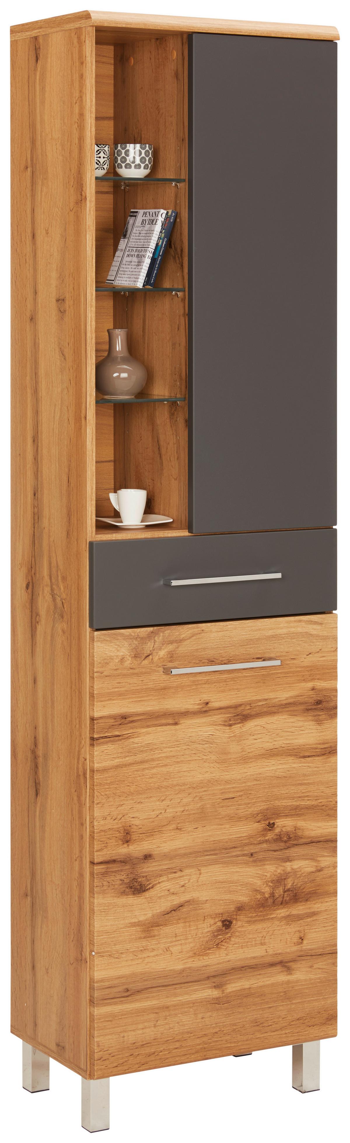 Dulap înalt Float - culoare lemn stejar/antracit, Modern, material pe bază de lemn (50/194/33cm) - Premium Living