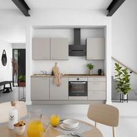 Küchenblock Touch High m. Geräten Grau - Eiche dunkel/Edelstahlfarben, MODERN, Holzwerkstoff/Metall (240cm) - Nobilia