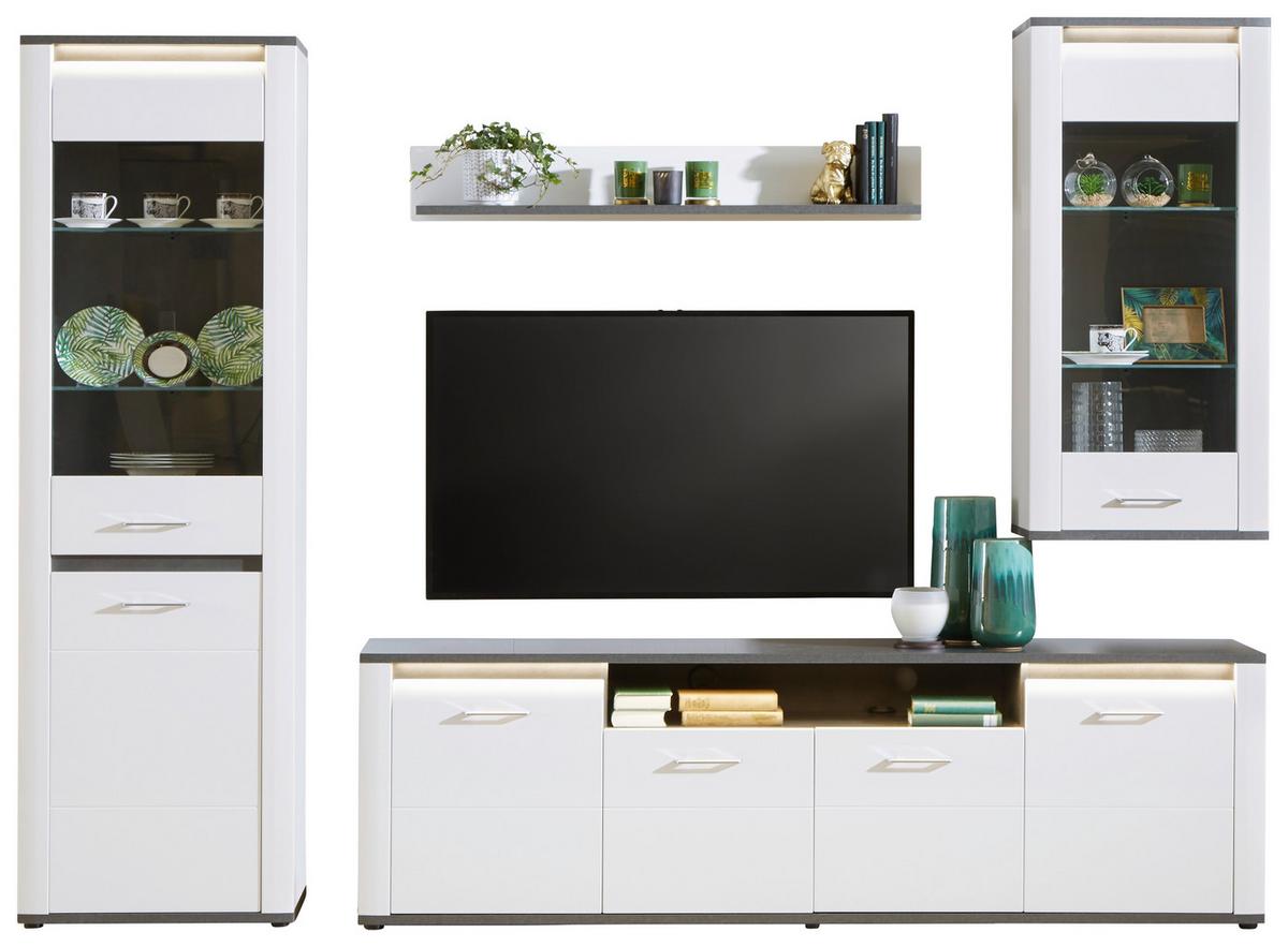 Vitrină Alassio - alb/grafit, Modern, sticlă/material pe bază de lemn (61,7/200/37,5cm) - Modern Living