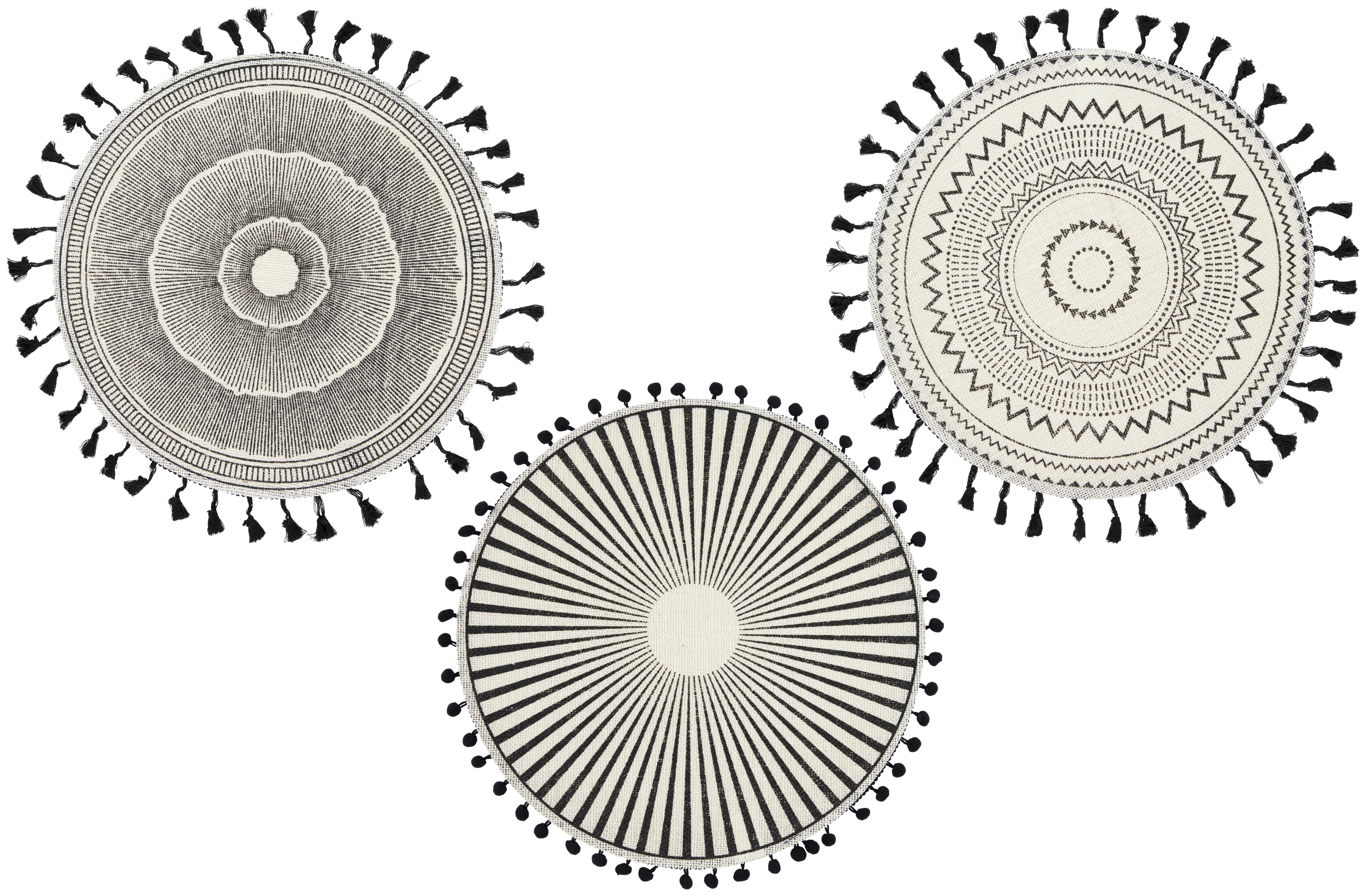 Tischset Aztec mit diversen Motiven - Schwarz/Weiß, Textil (38cm)
