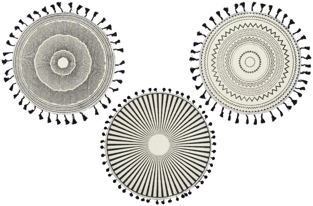 Suport farfurie Aztec - alb/negru, textil (38cm)