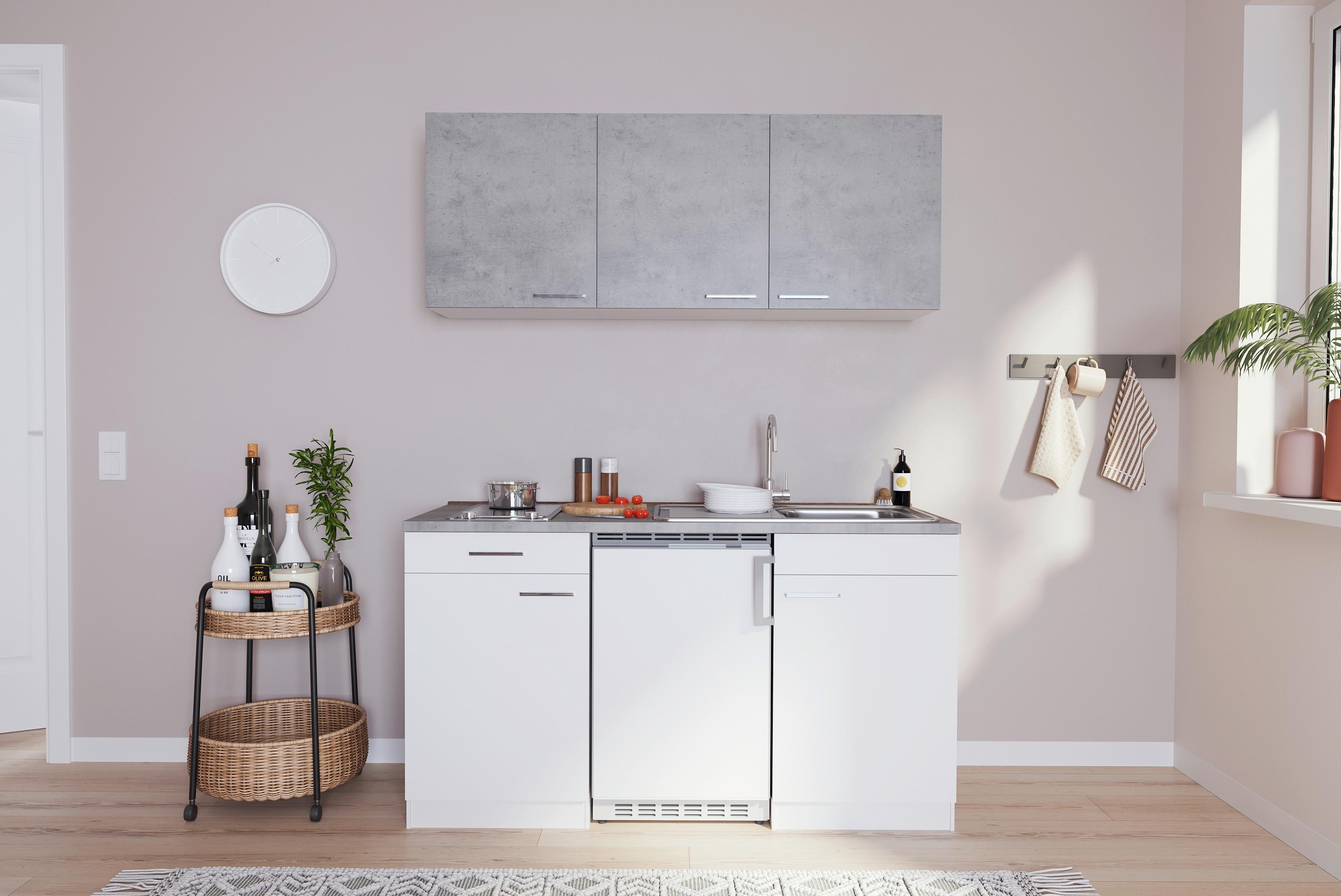 Miniküche Economy m. Geräten ca. 150cm Grau/Weiß - Alufarben/Weiß, KONVENTIONELL, Holzwerkstoff/Kunststoff (150cm) - Respekta