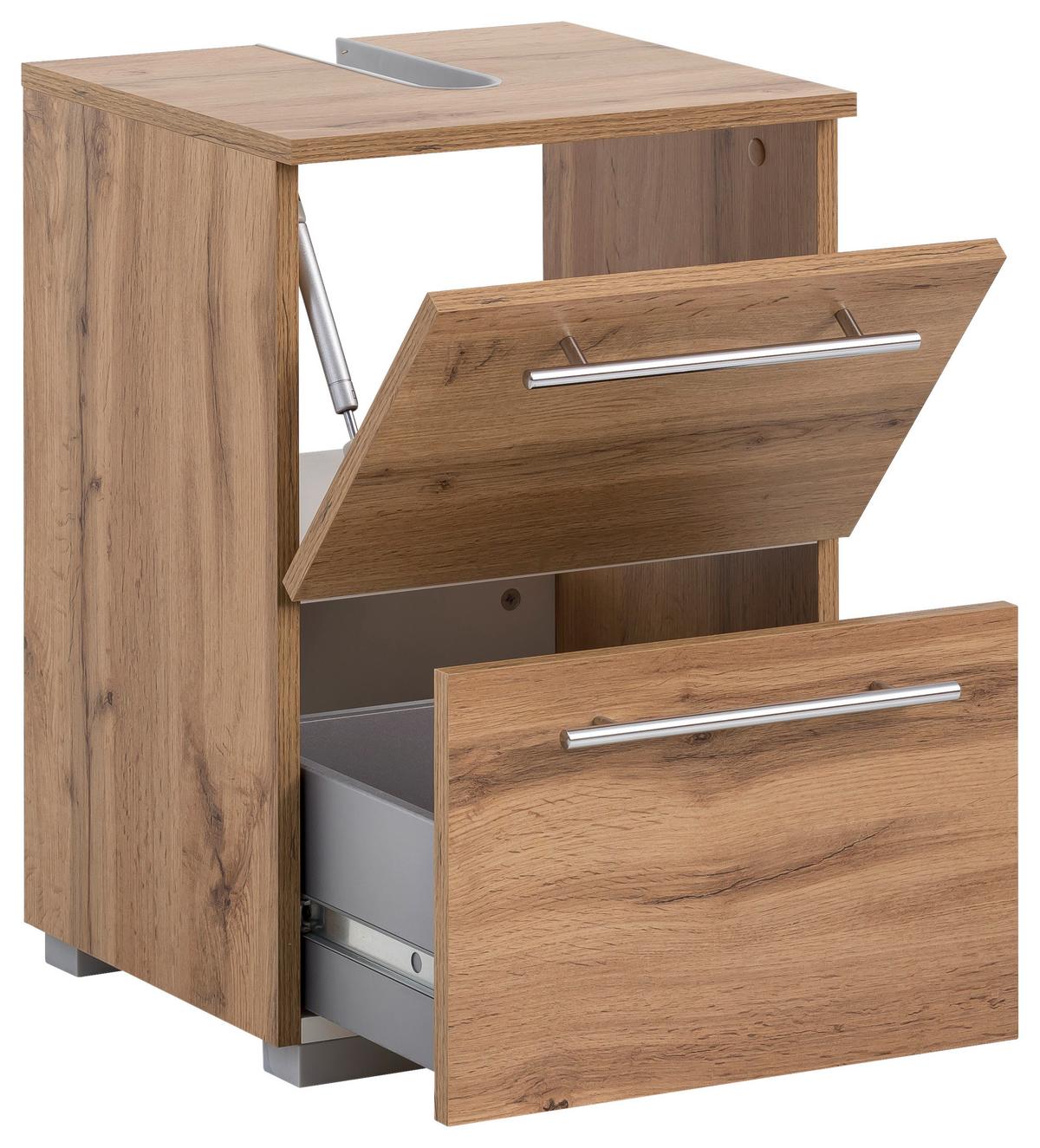 Waschbeckenunterschrank Carlos Eiche B: ca. 40 cm - Chromfarben/Eichefarben, KONVENTIONELL, Holzwerkstoff/Metall (40,2/59,1/35cm) - MID.YOU