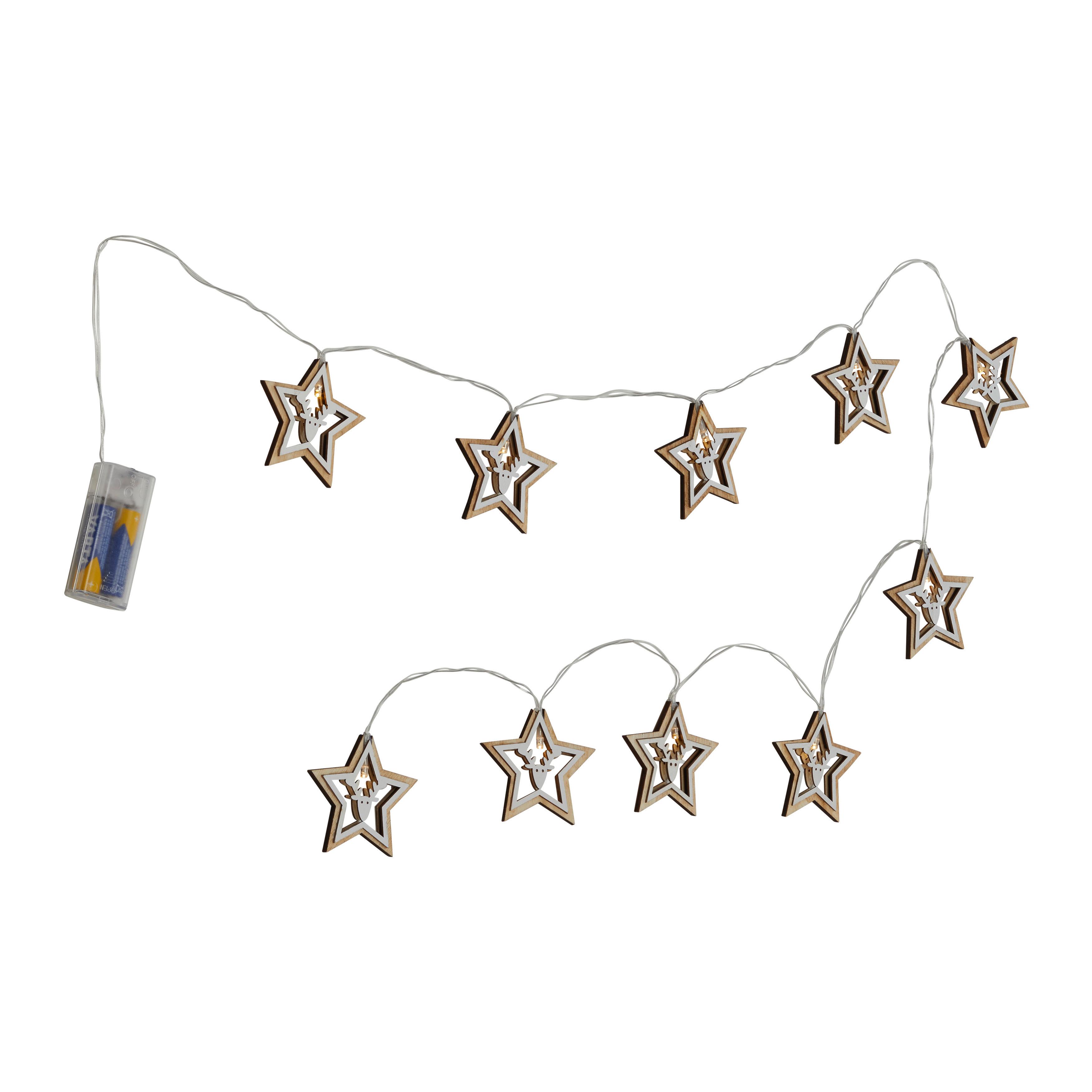 Lichterkette Luik in Braun/Weiss ca. 150cm - Weiss/Braun, Konventionell, Holz (150cm) - Modern Living