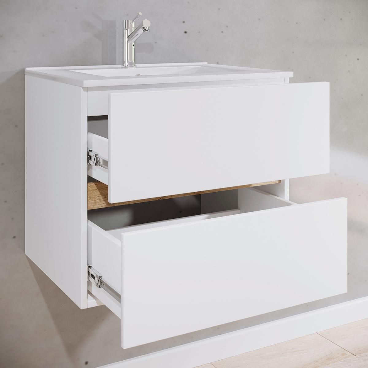 Badezimmer Cosila - Honigeiche/Weiss, Trend, Keramik/Holzwerkstoff (61/51/47cm) - MID.YOU