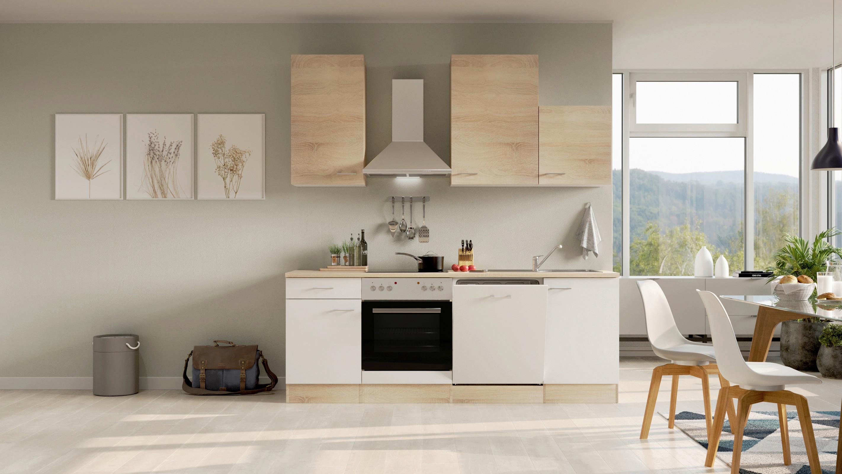 Kuhinjski Blok Z Aparati Samoa, Bela, Barva Hrasta - bela/barve aluminija, Moderno, umetna masa/leseni material (220cm) - FlexWell