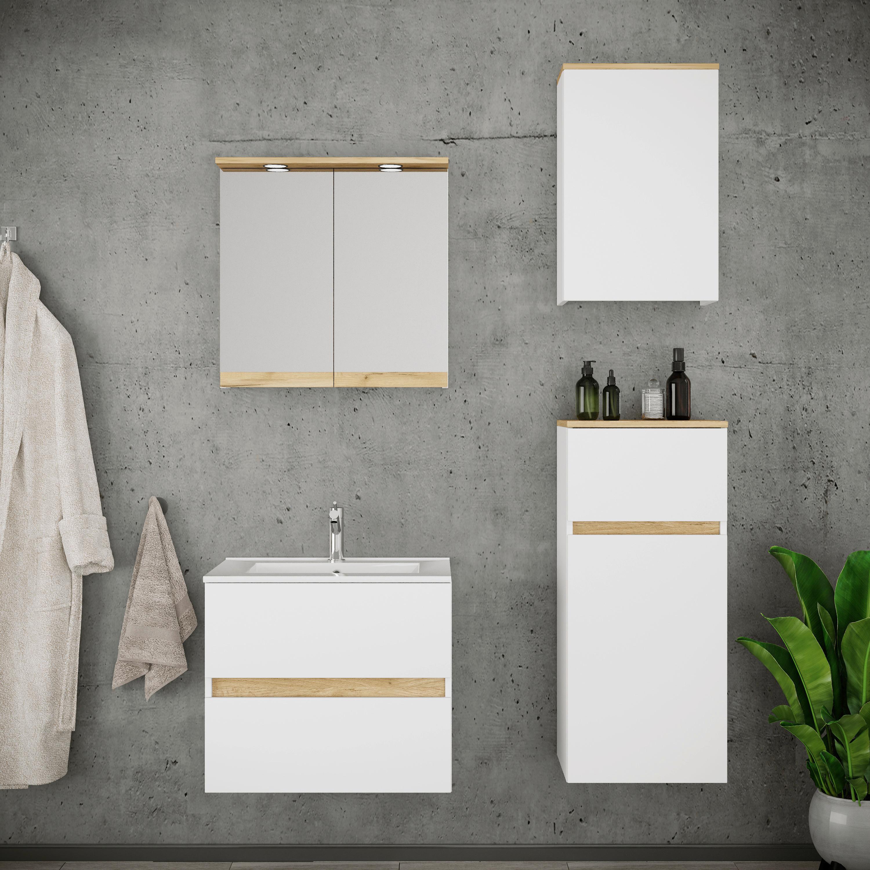 Badezimmer Cosila - Honigeiche/Weiss, Trend, Keramik/Holzwerkstoff (101cm) - MID.YOU